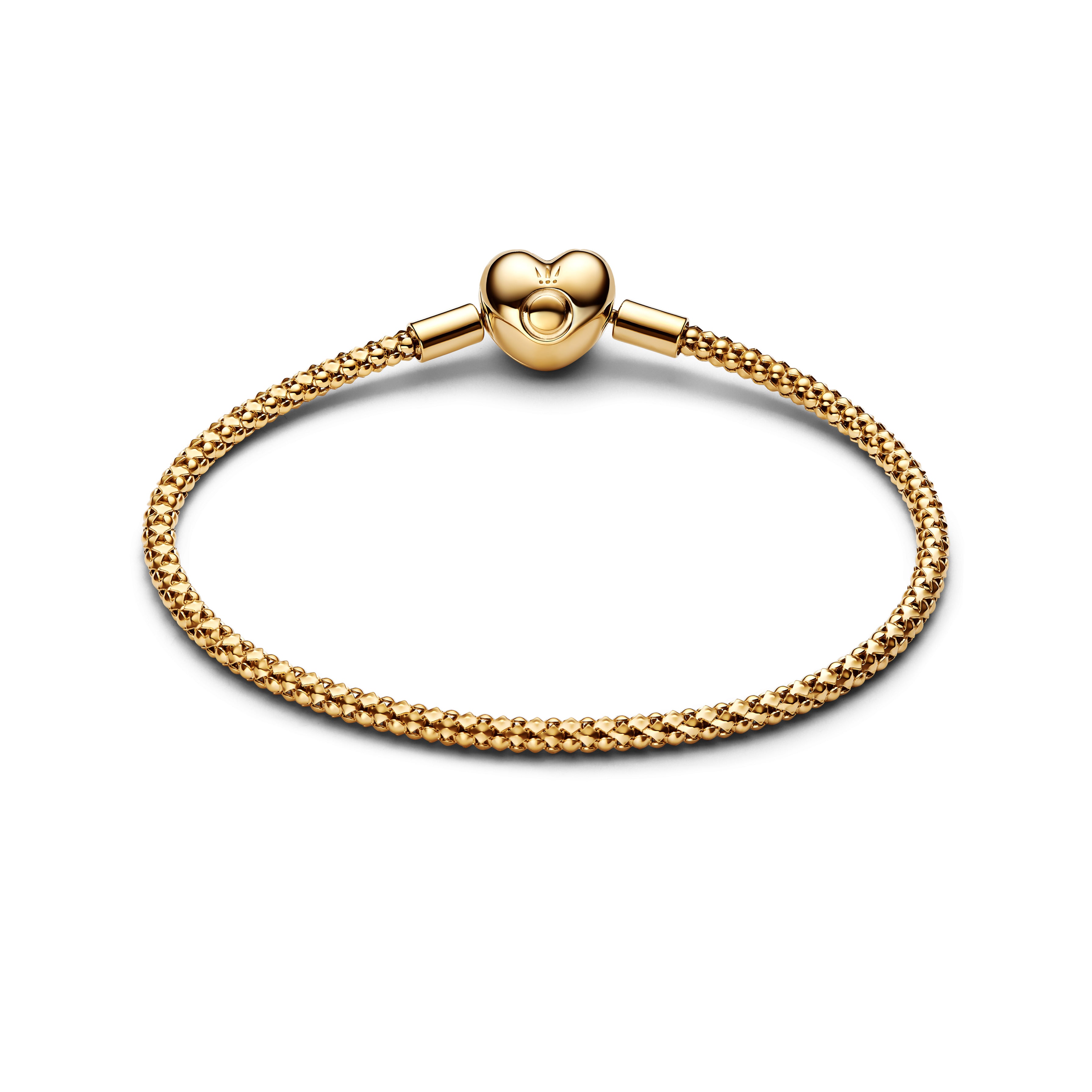 14K Gold-Plated Studded Chain Bracelet With Heart Clasp