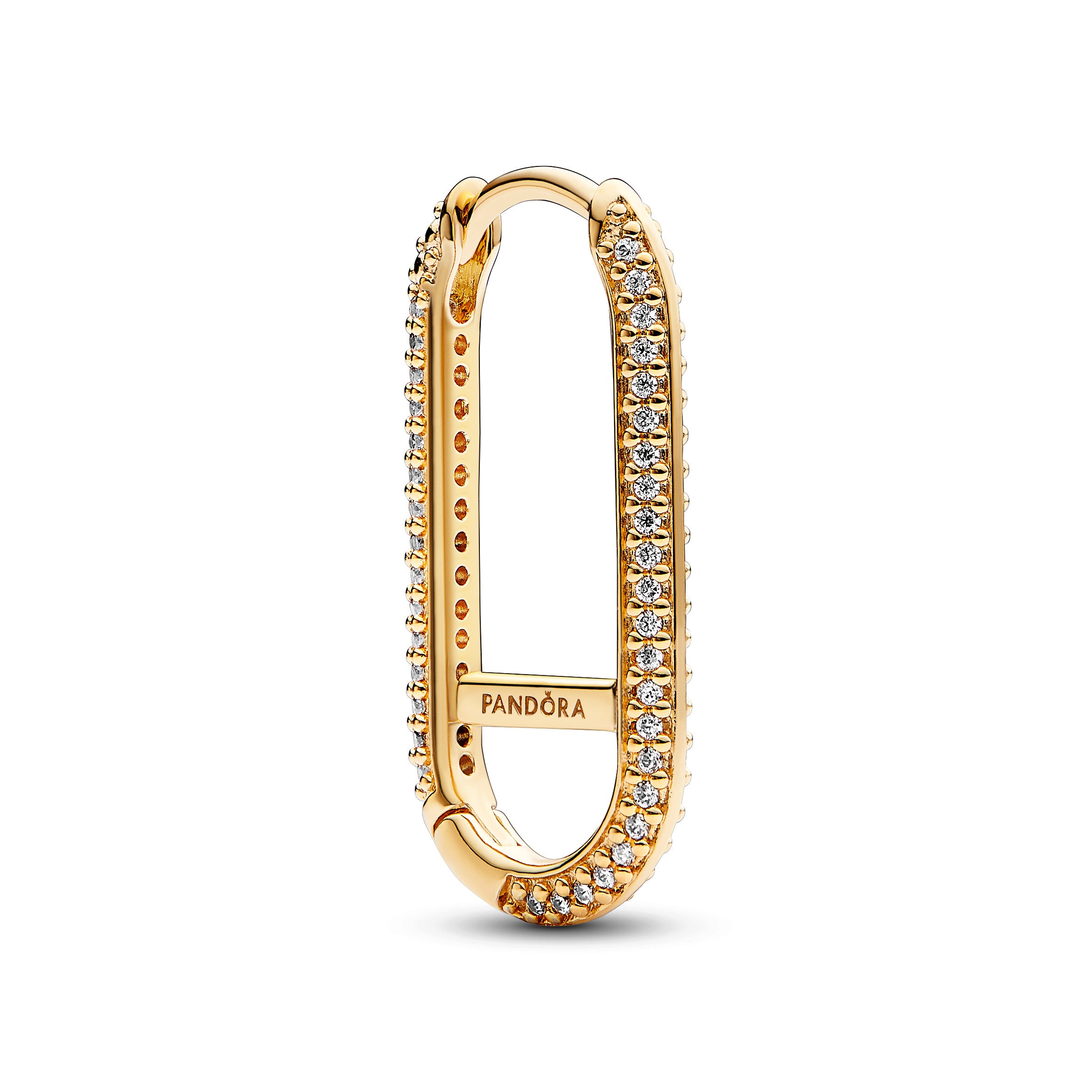 14K Gold-Plated Elongated Hoop Link Earring With Clear Cubic Zirconia