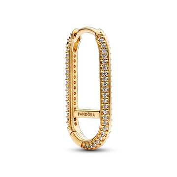 14K Gold-Plated Elongated Hoop Link Earring With Clear Cubic Zirconia