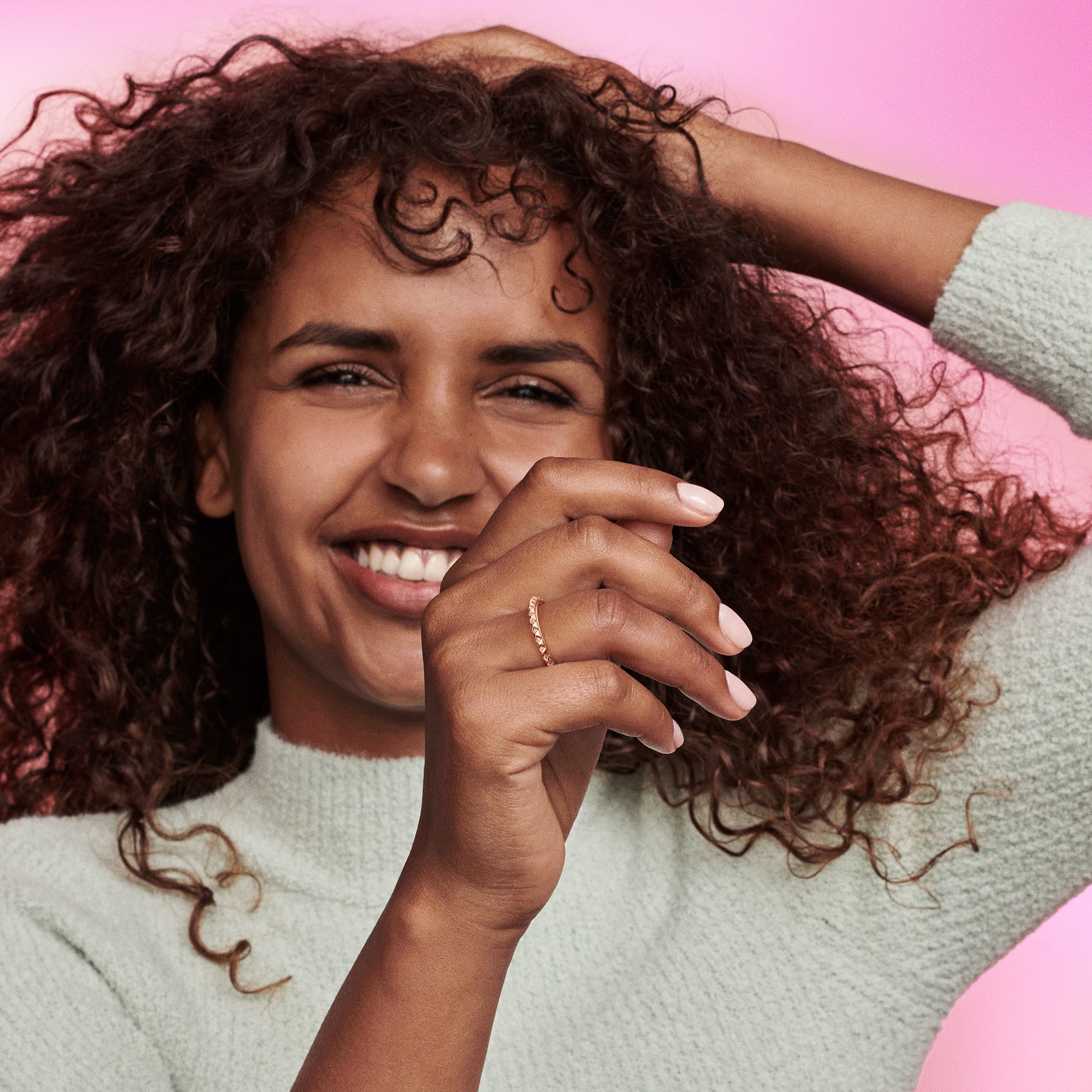 14K Rose Gold-Plated Pyramid Studded Ring With Clear Cubic Zirconia