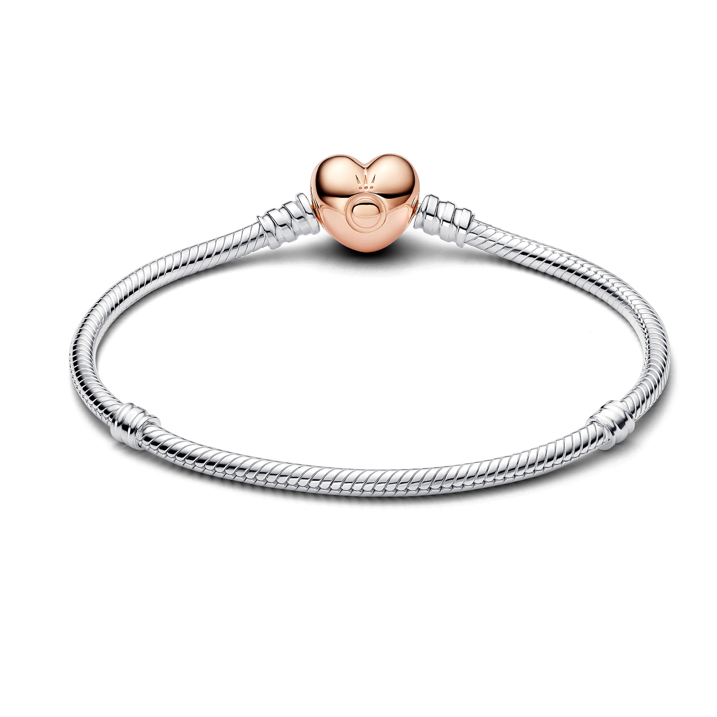 Silver Bracelet With Heart-Shaped 14K Rose Gold-Plated Clasp