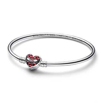 Marvel Spider-Man Sterling Silver Bangle With Black And Transparent Red Enamel