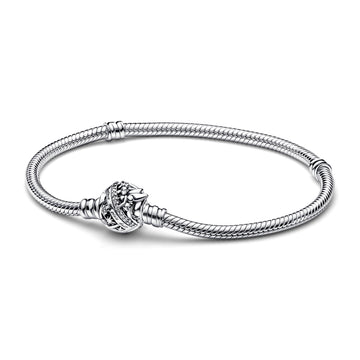Disney Tinkerbell Snake Chain Sterling Silver Bracelet With Clear Cubic Zirconia