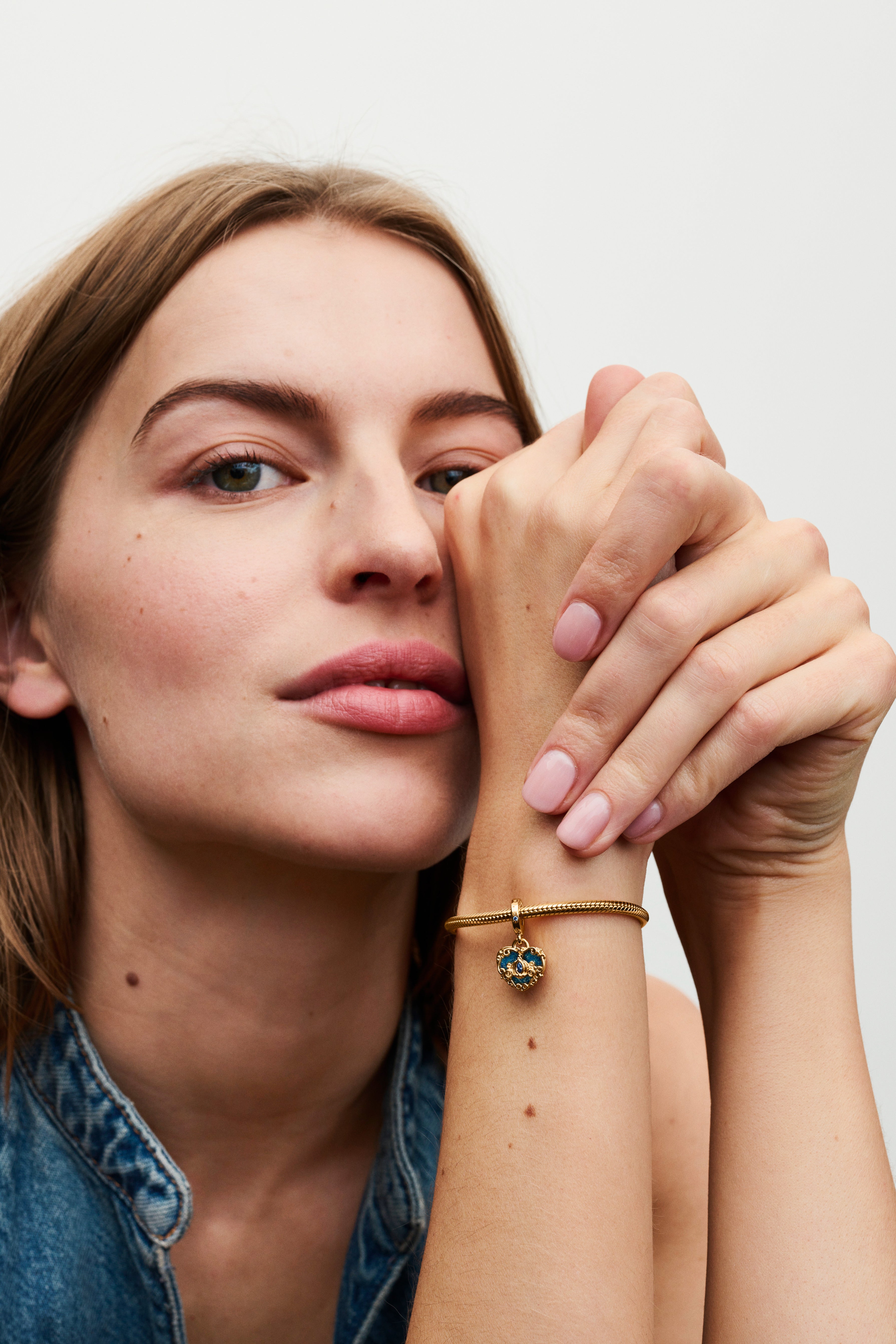 Disney Cinderella Heart 14K Gold-Plated Double Dangle With Fancy Light Blue Cubic Zirconia And Glittery Blue Enamel