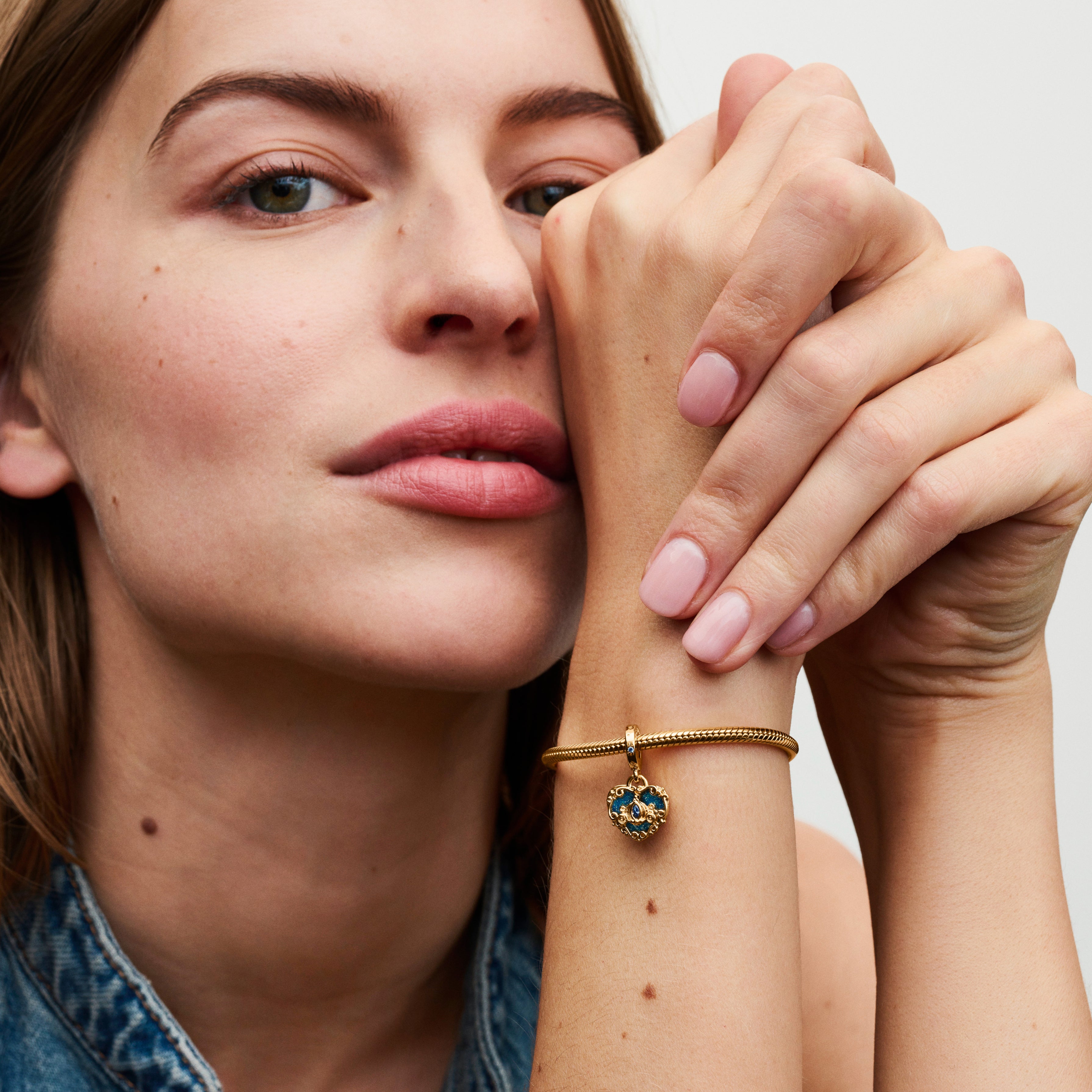 Disney Cinderella Heart 14K Gold-Plated Double Dangle With Fancy Light Blue Cubic Zirconia And Glittery Blue Enamel