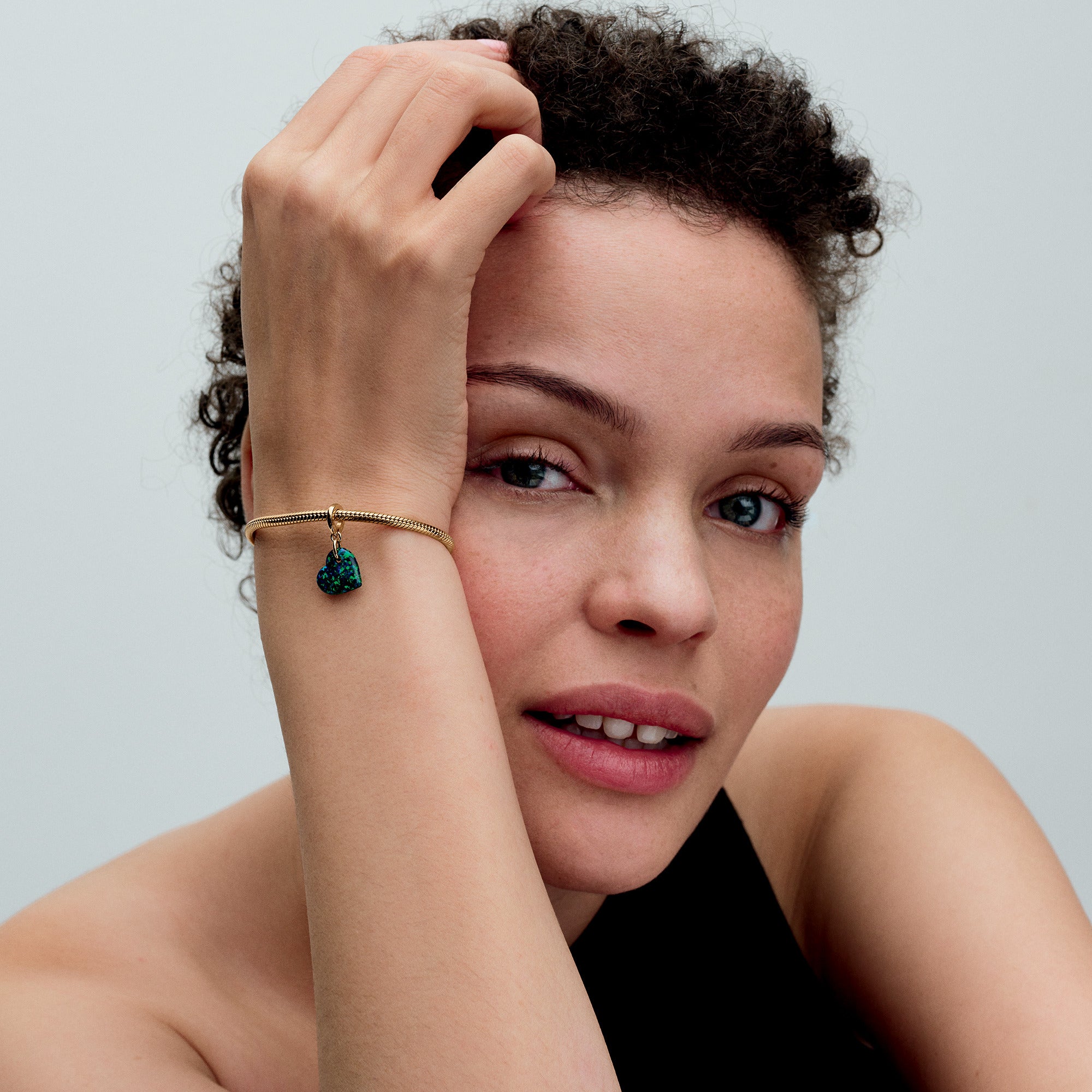 Heart 14K Gold-Plated Dangle With Green Blue Lab-Created Opal