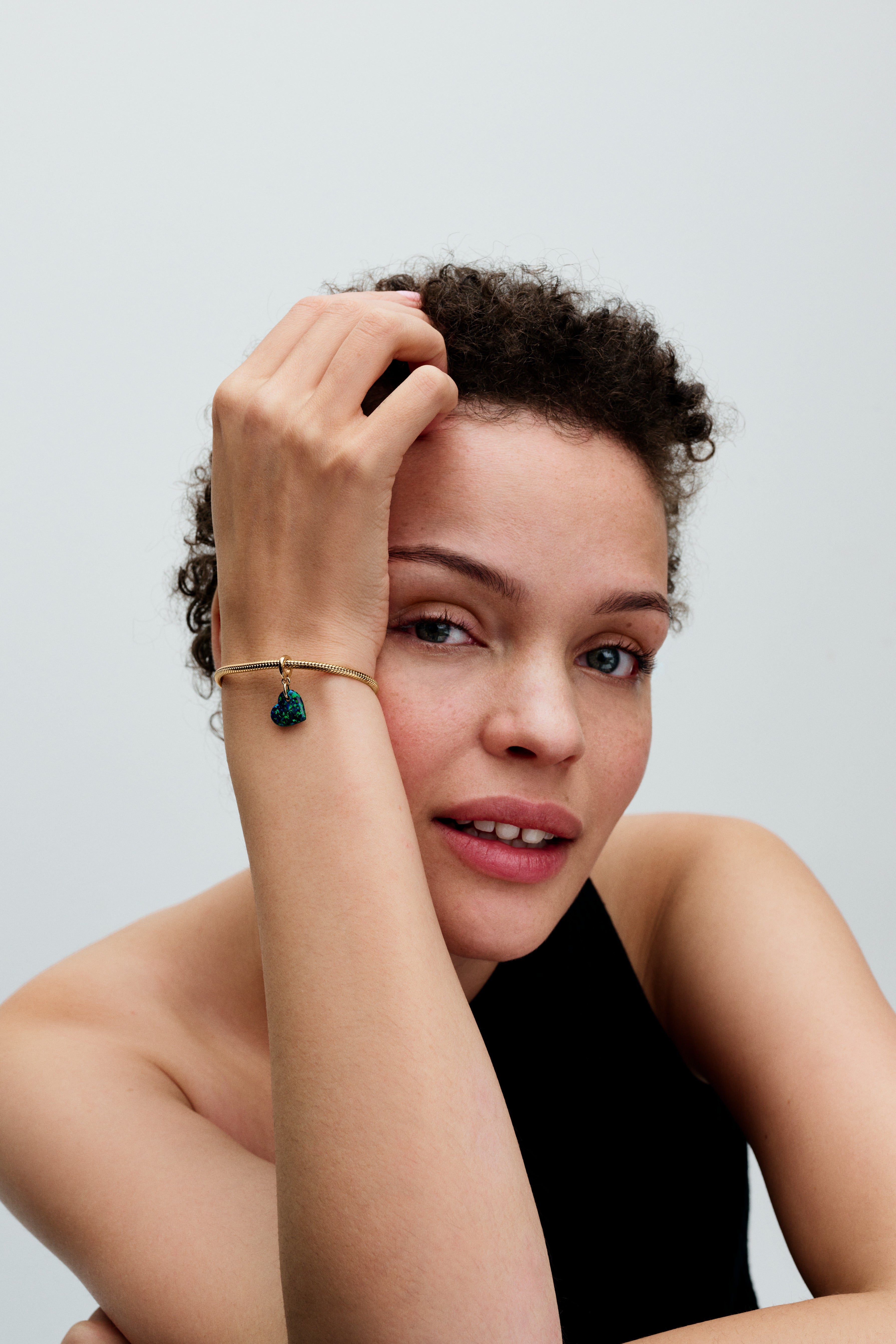 Heart 14K Gold-Plated Dangle With Green Blue Lab-Created Opal