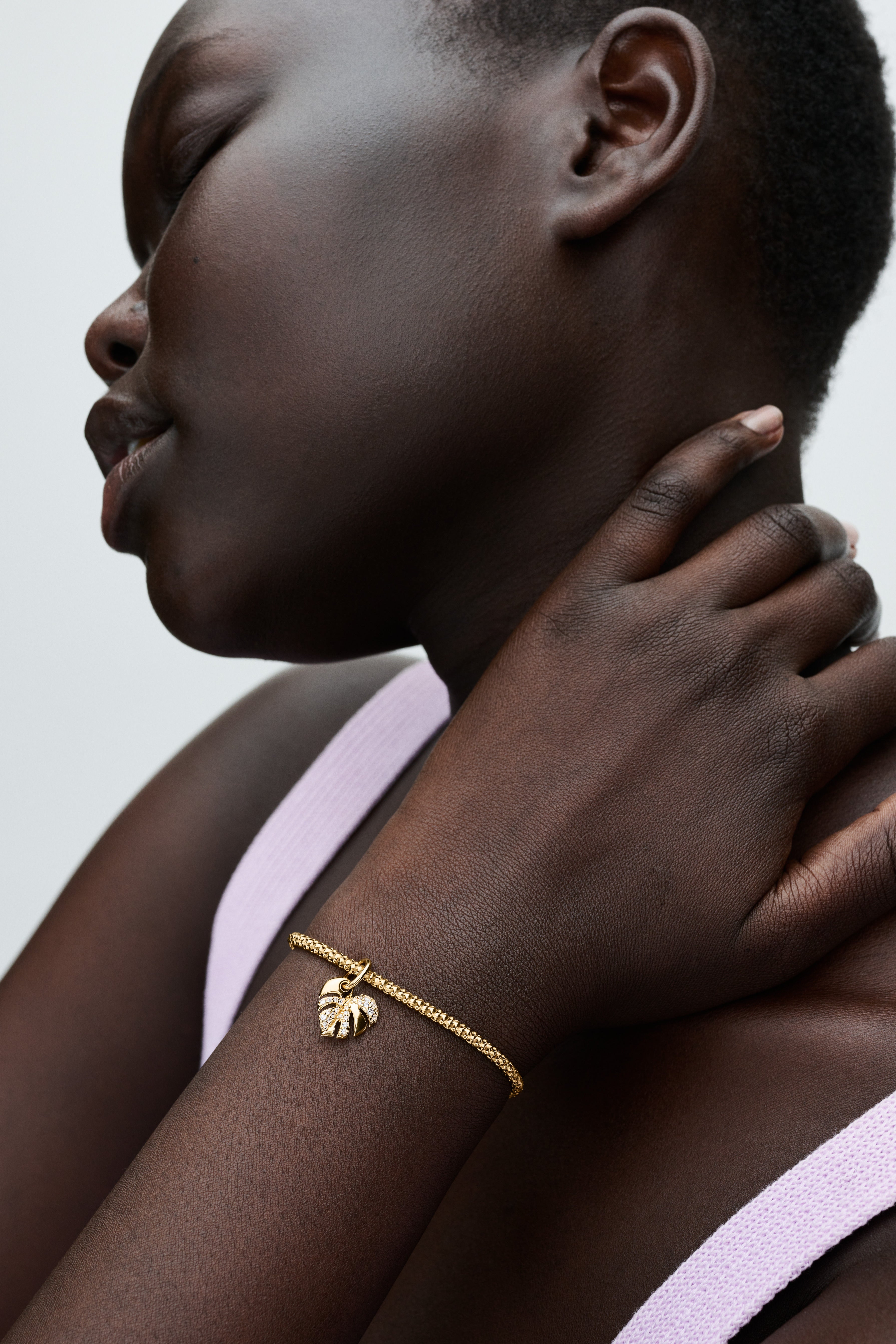 Monstera 14K Gold-Plated Dangle With Clear Cubic Zirconia