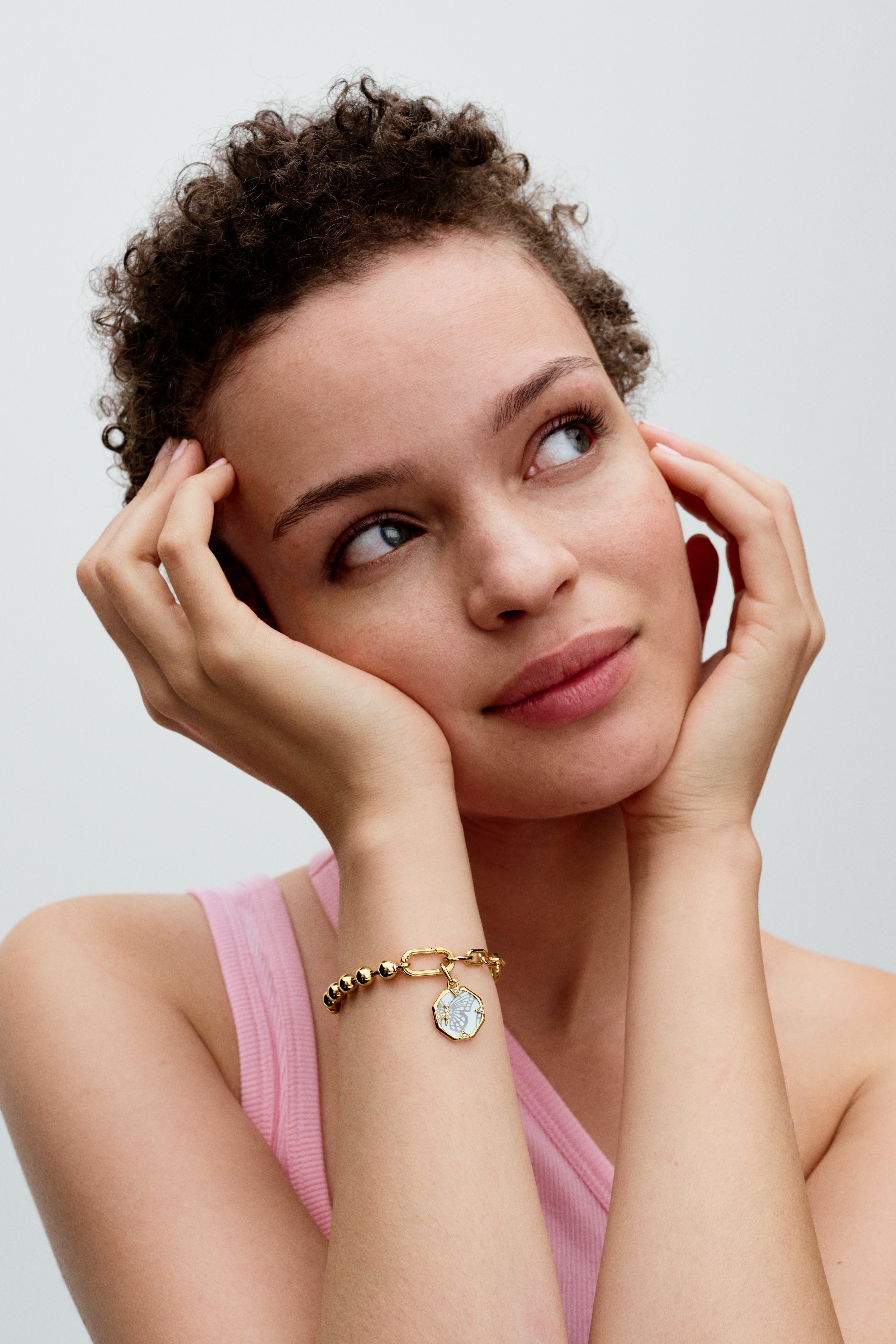 Butterfly 14K Gold-Plated Medallion With Clear Cubic Zirconia And White Bioresin Man-Made Mother Of Pearl