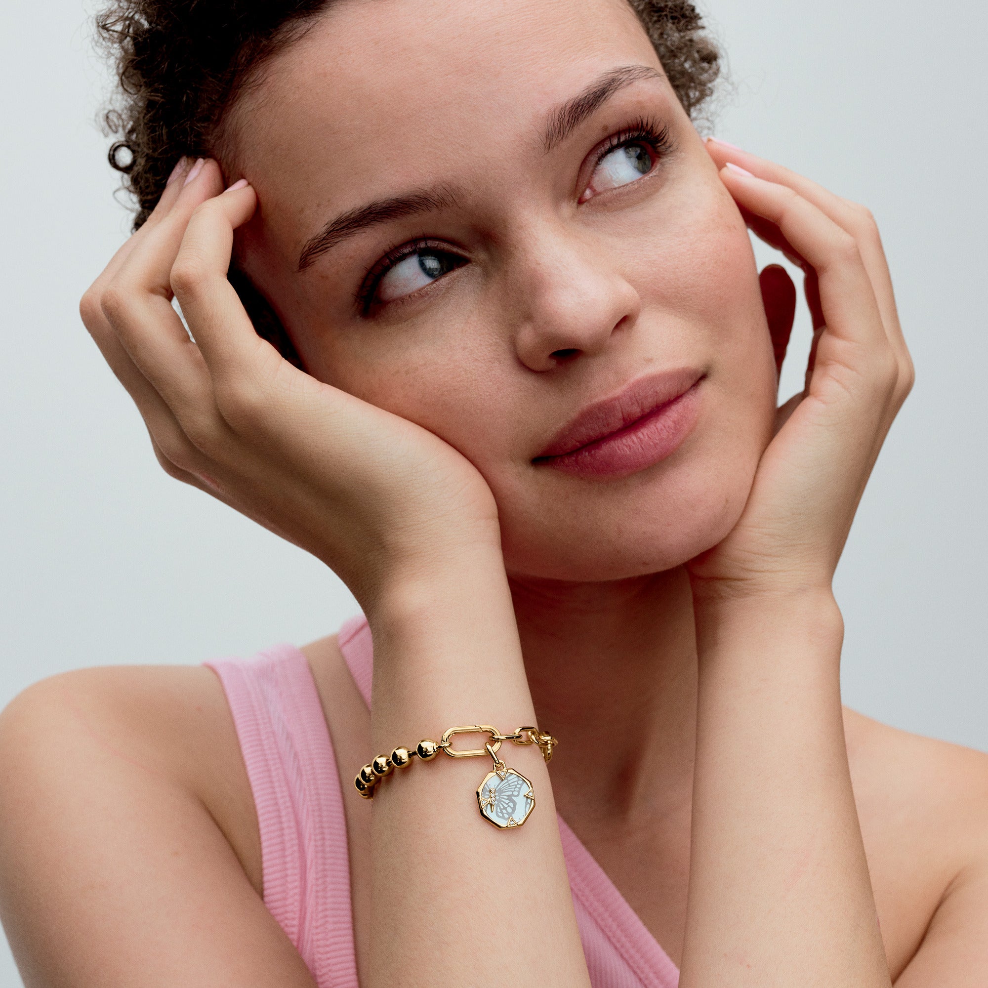 Butterfly 14K Gold-Plated Medallion With Clear Cubic Zirconia And White Bioresin Man-Made Mother Of Pearl