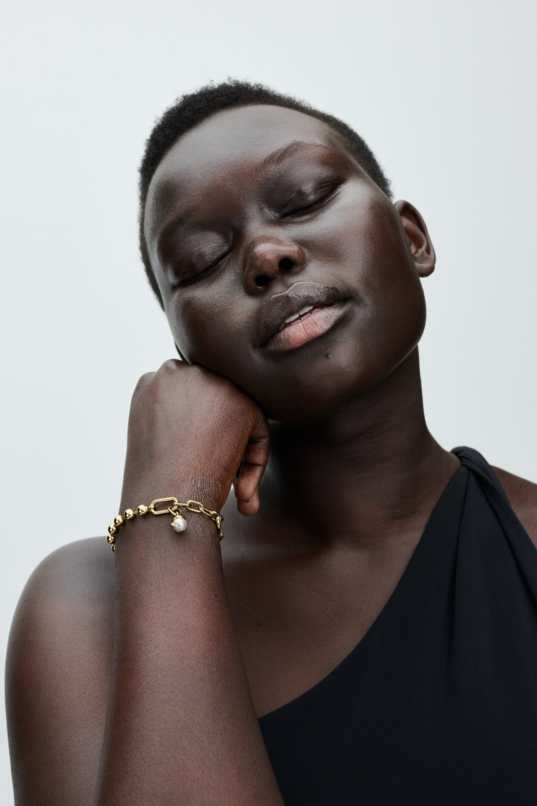 Snake 14K Gold-Plated Mini Dangle With White Lacquered Artificial Pearl And Clear Cubic Zirconia