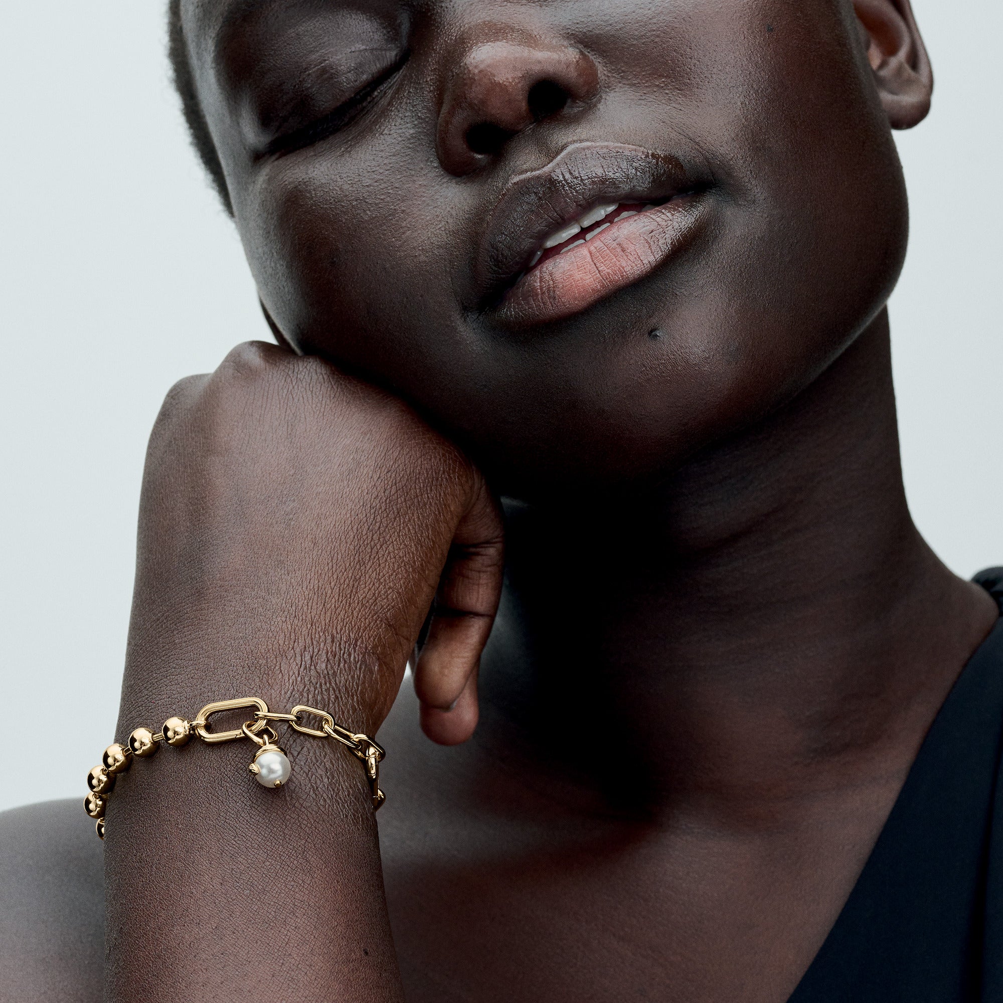 Snake 14K Gold-Plated Mini Dangle With White Lacquered Artificial Pearl And Clear Cubic Zirconia