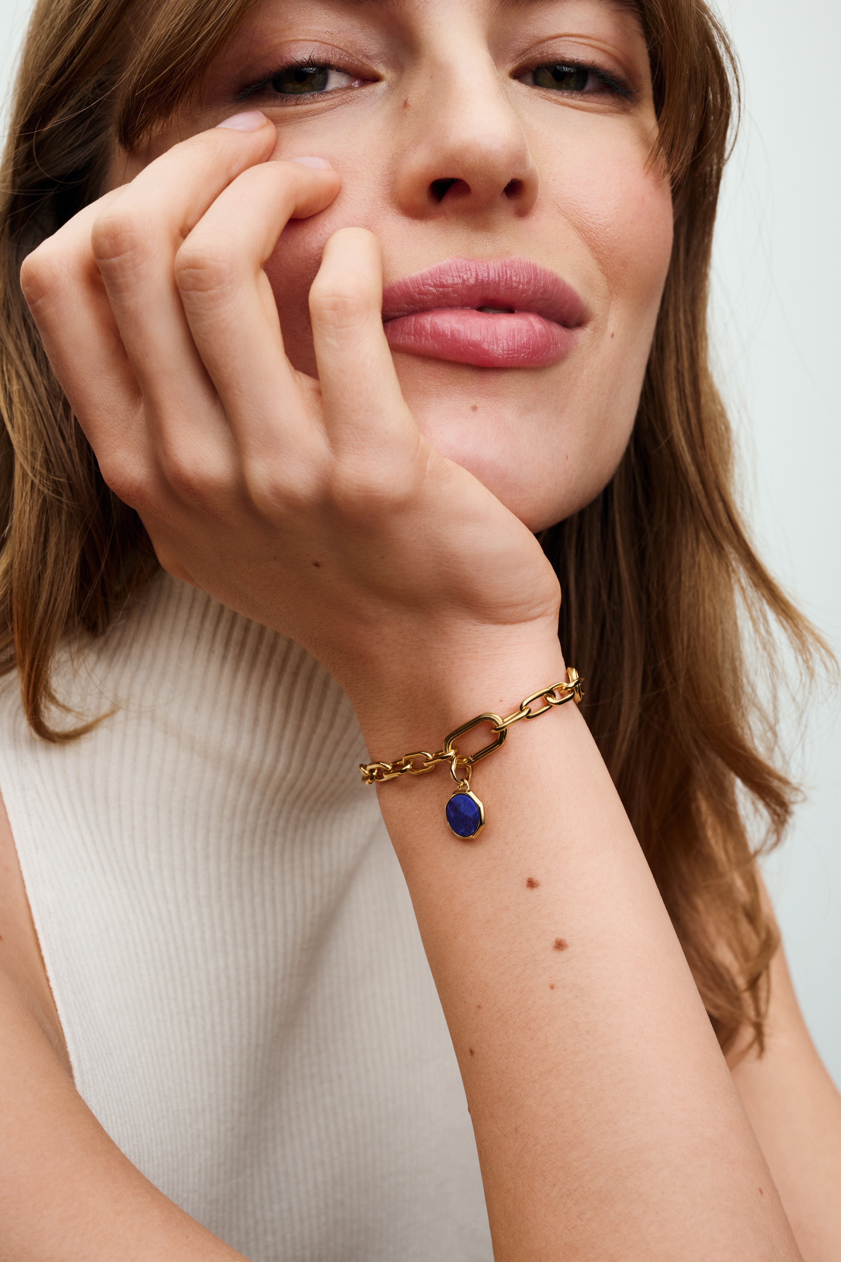 Engravable Octagonal 14K Gold-Plated Mini Medallion With Man-Made Imitation Of Lapis Lazuli