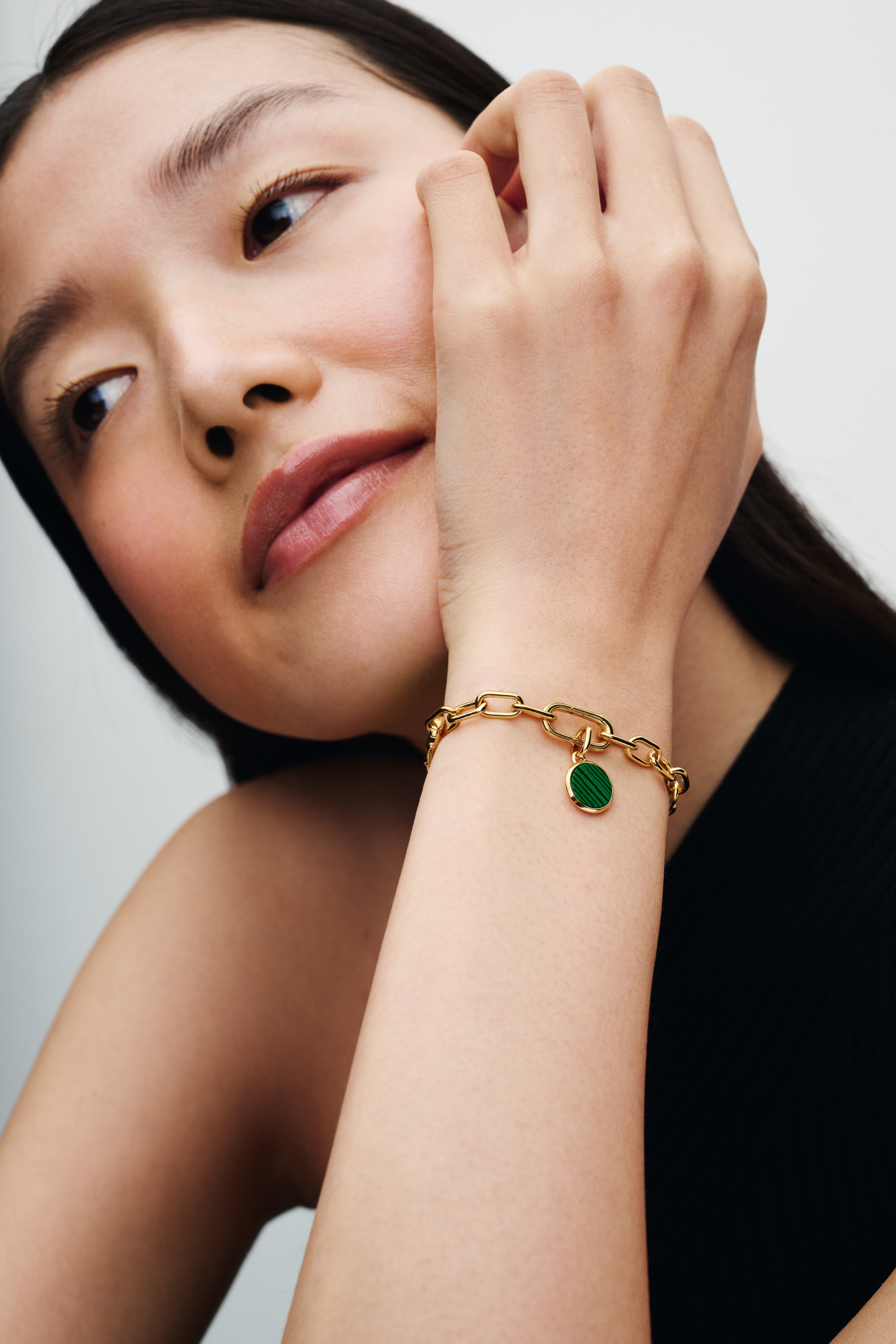 Engravable Round 14K Gold-Plated Mini Medallion With Man-Made Imitation Of Malachite