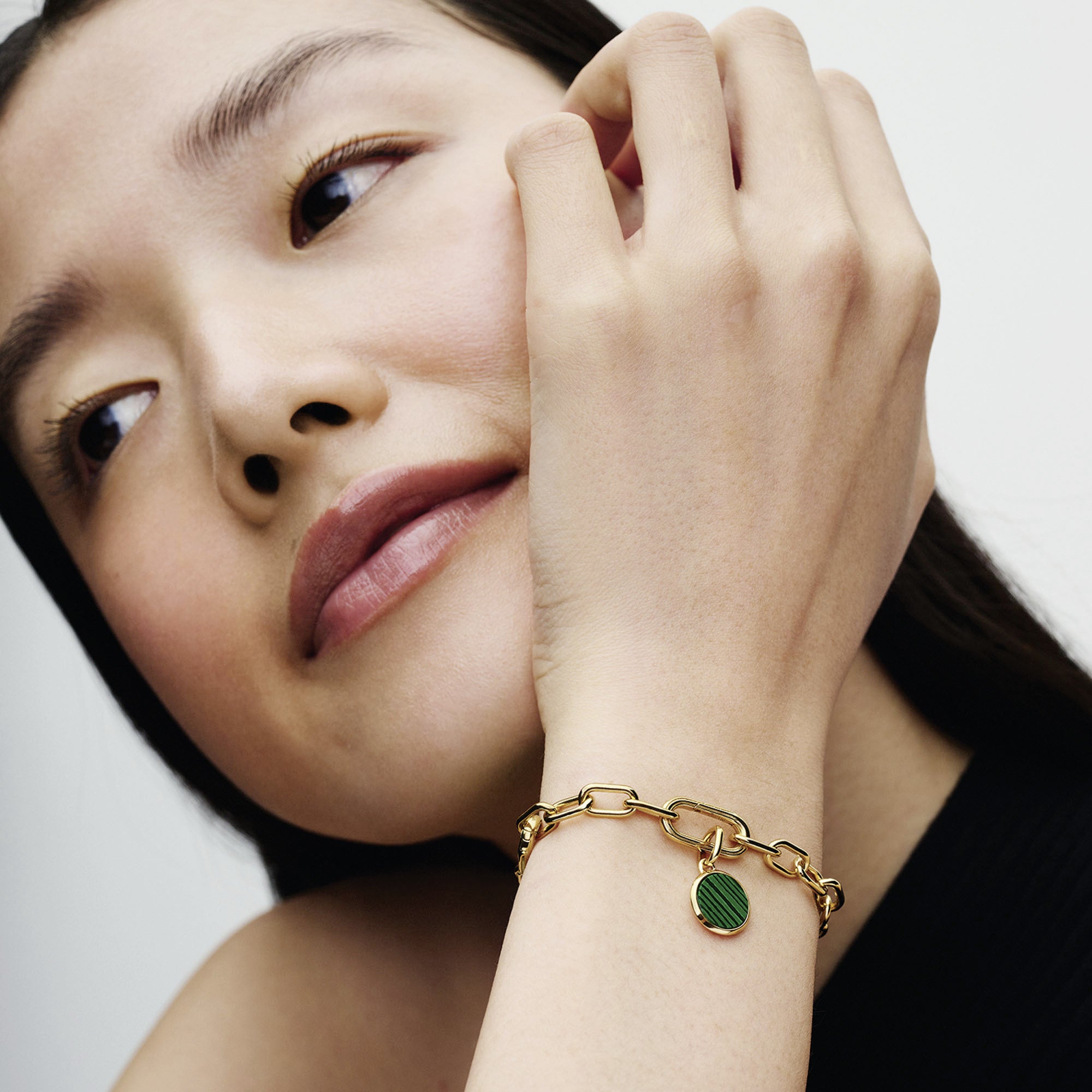 Engravable Round 14K Gold-Plated Mini Medallion With Man-Made Imitation Of Malachite