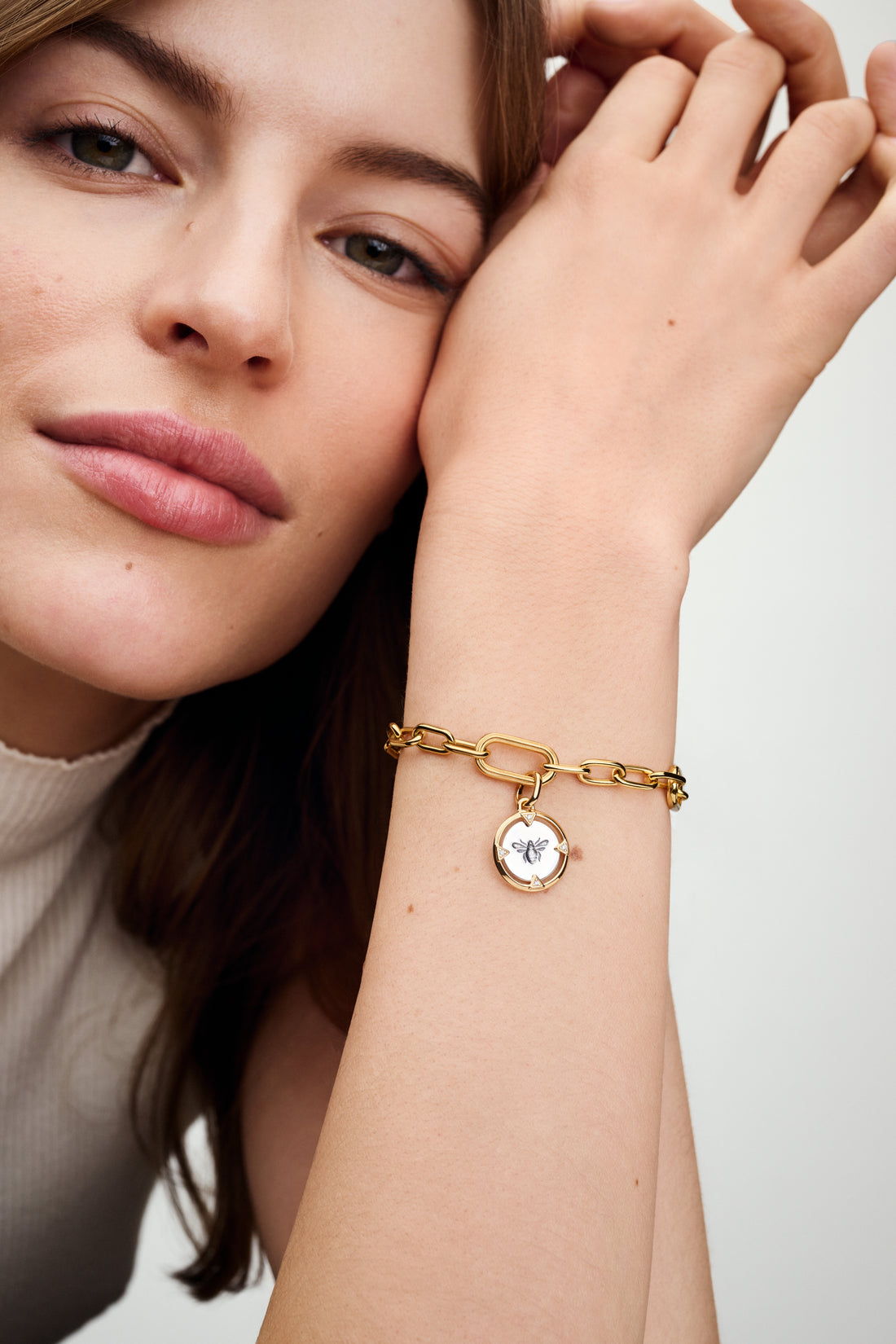 Bee Sterling Silver And 14K Gold-Plated Medallion With Clear Cubic Zirconia