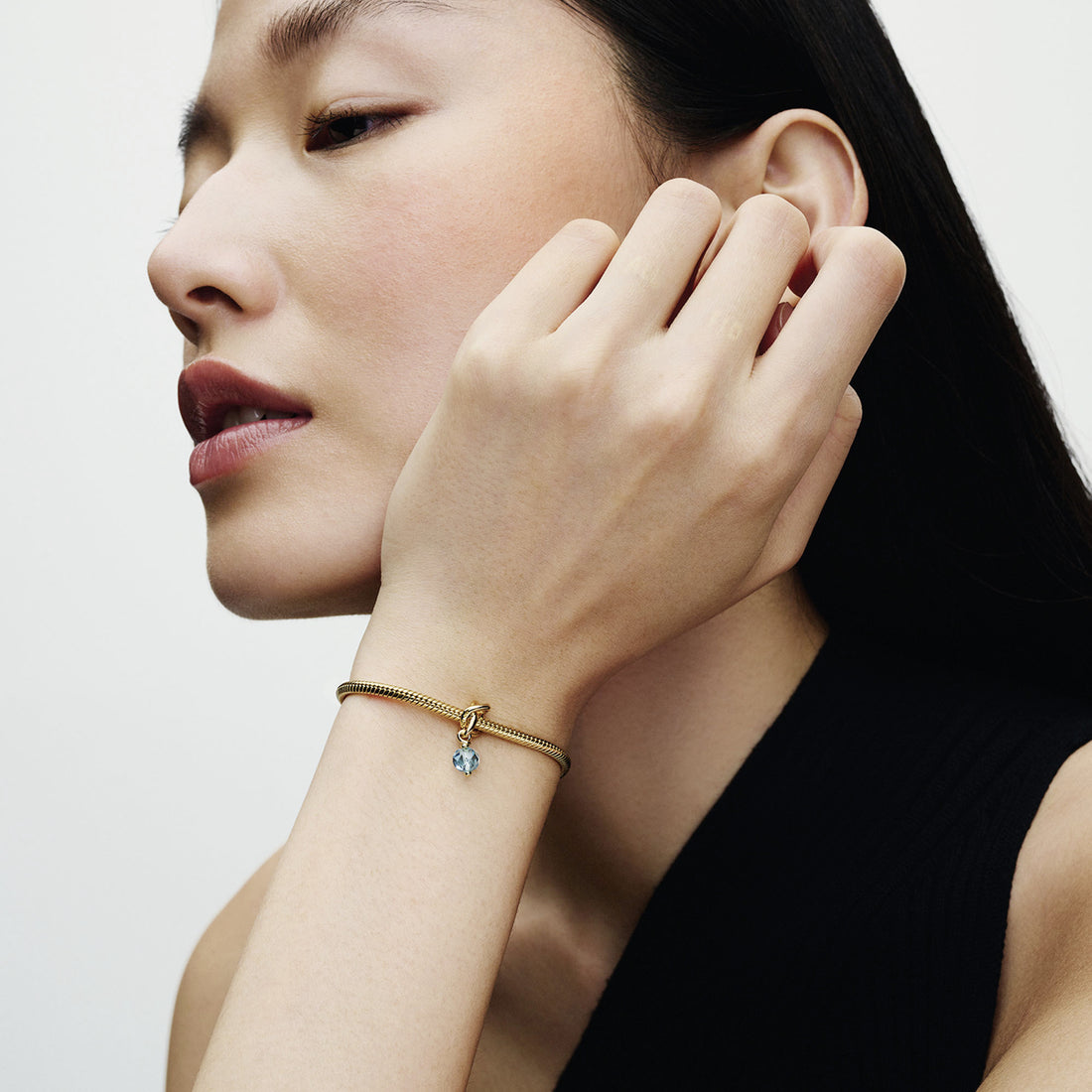 14K Gold-Plated Dangle With Sea Aqua Blue Crystal