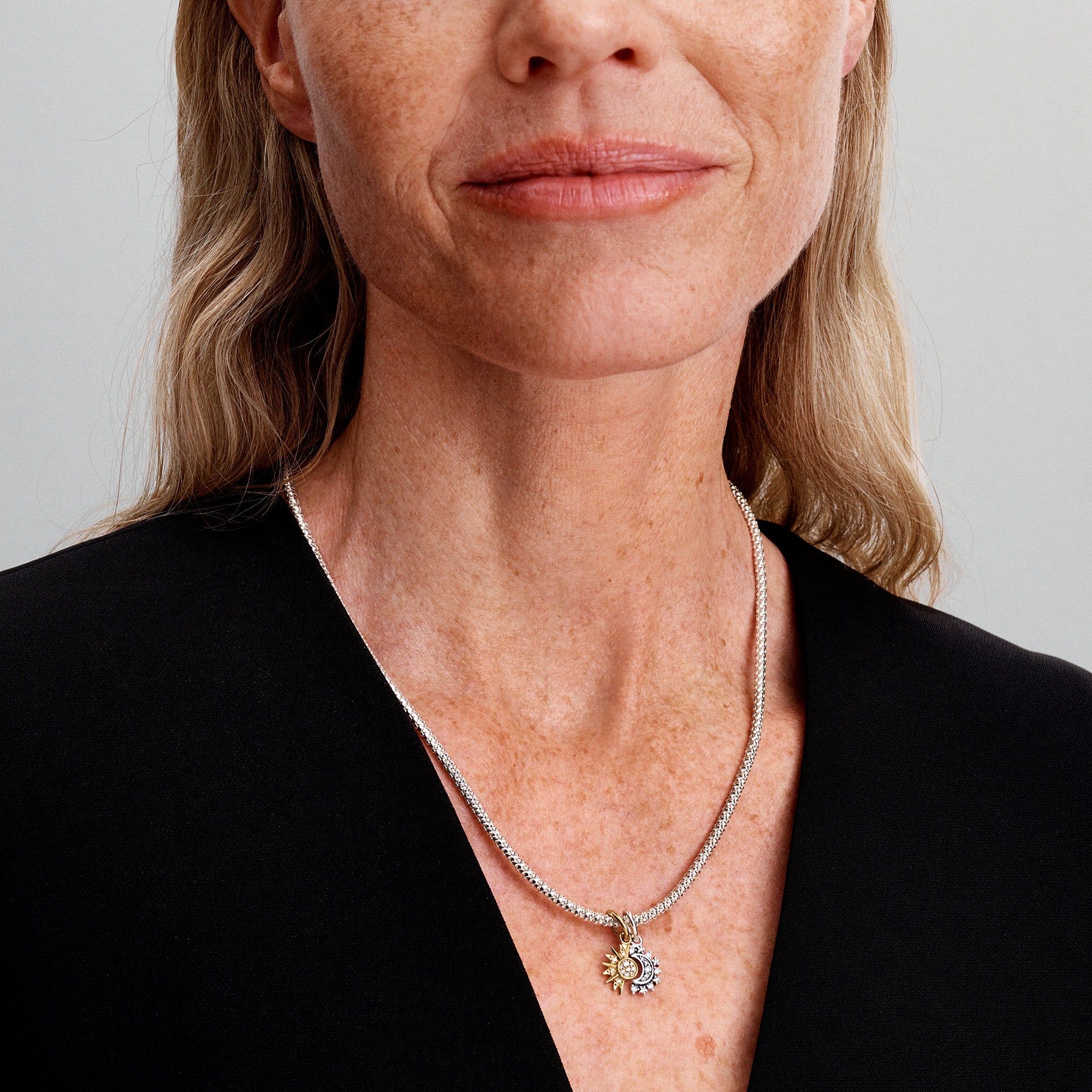 Sun And Moon Sterling Silver And 14K Gold-Plated Splittable Dangle With Clear Cubic Zirconia