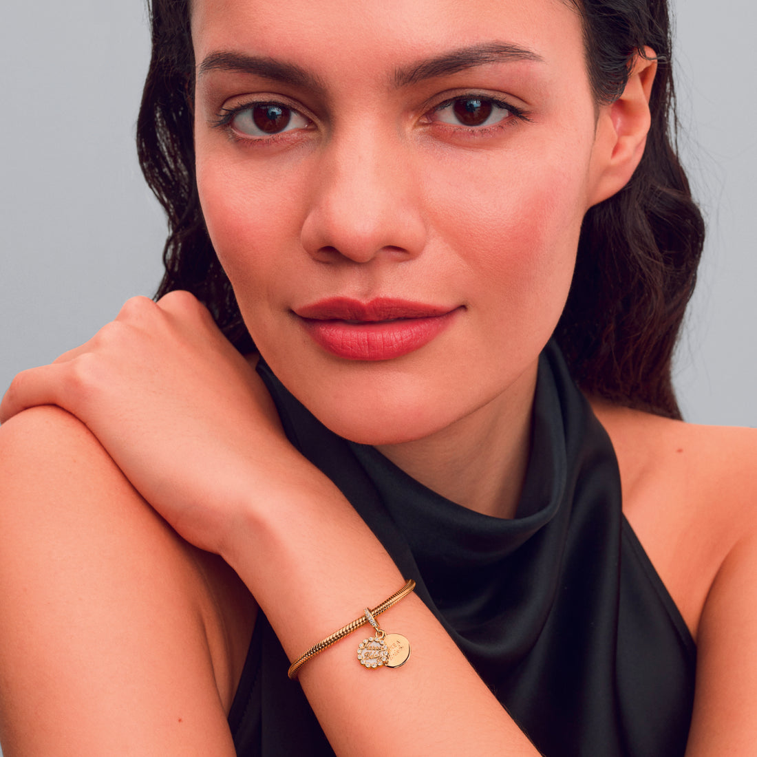 Happy Bday 14K Gold-Plated Dangle With White Bioresin Man-Made Mother Of Pearl And Clear Cubic Zirconia