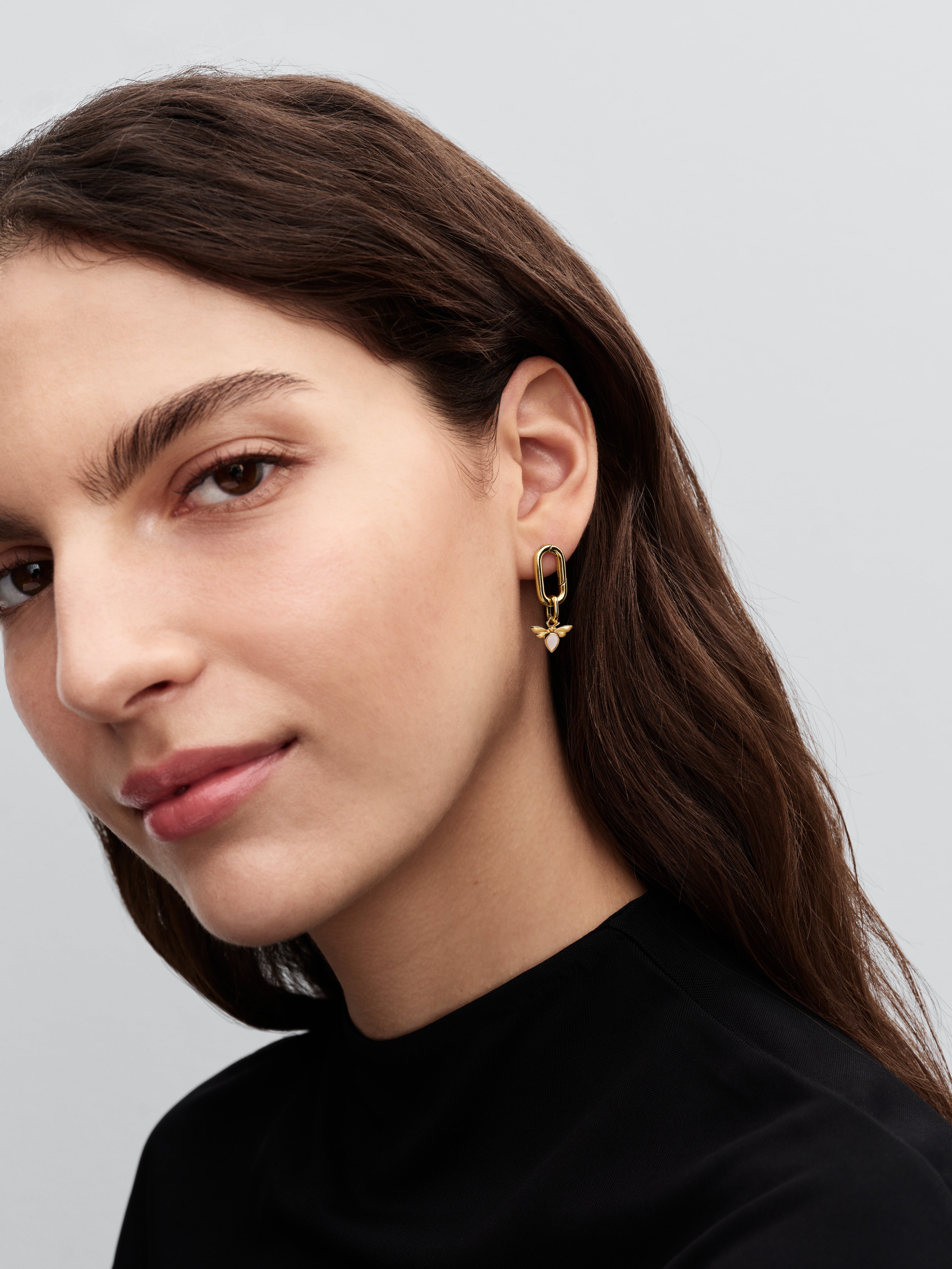 Bee 14K Gold-Plated Mini Dangle With White Bioresin Man-Made Mother Of Pearl