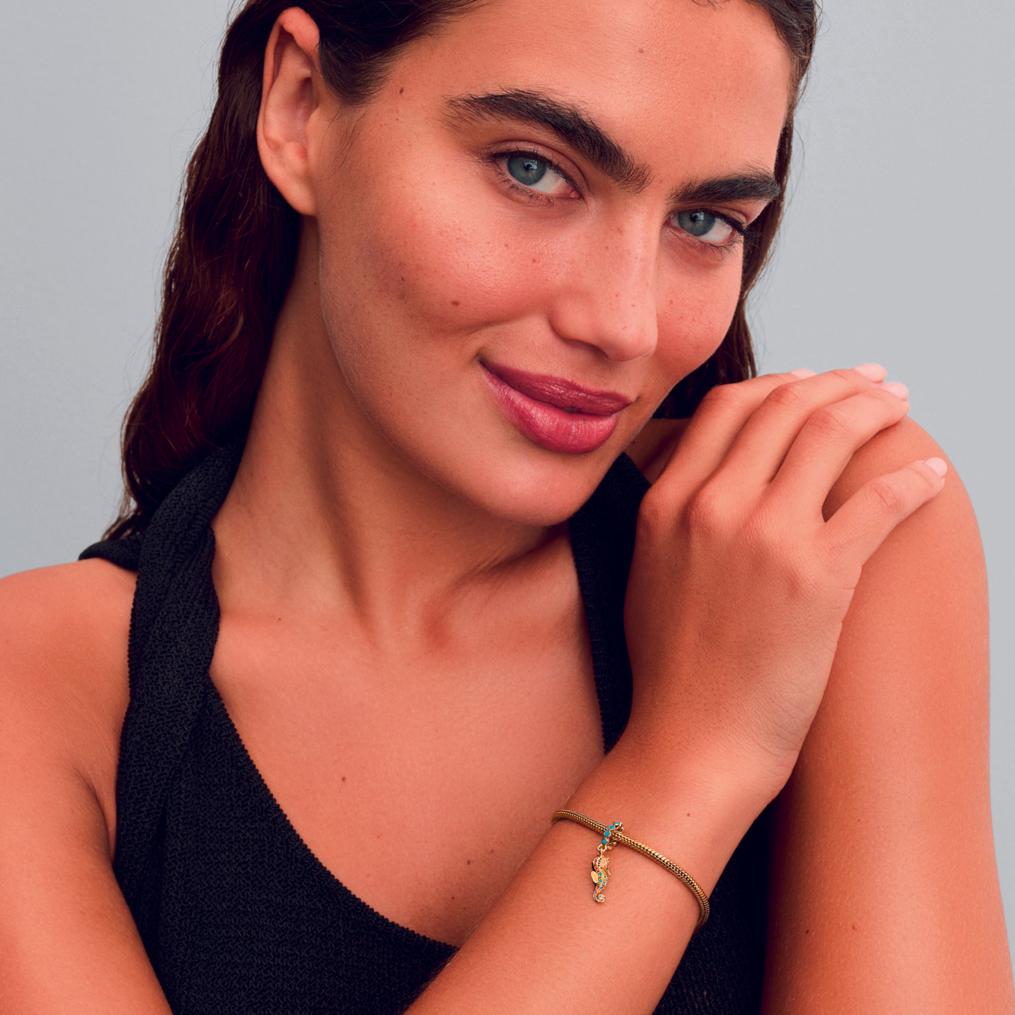 Seahorse 14K Gold-Plated Dangle With Clear Cubic Zirconia, Capri Blue Crystal And Phlox Pink Crystal