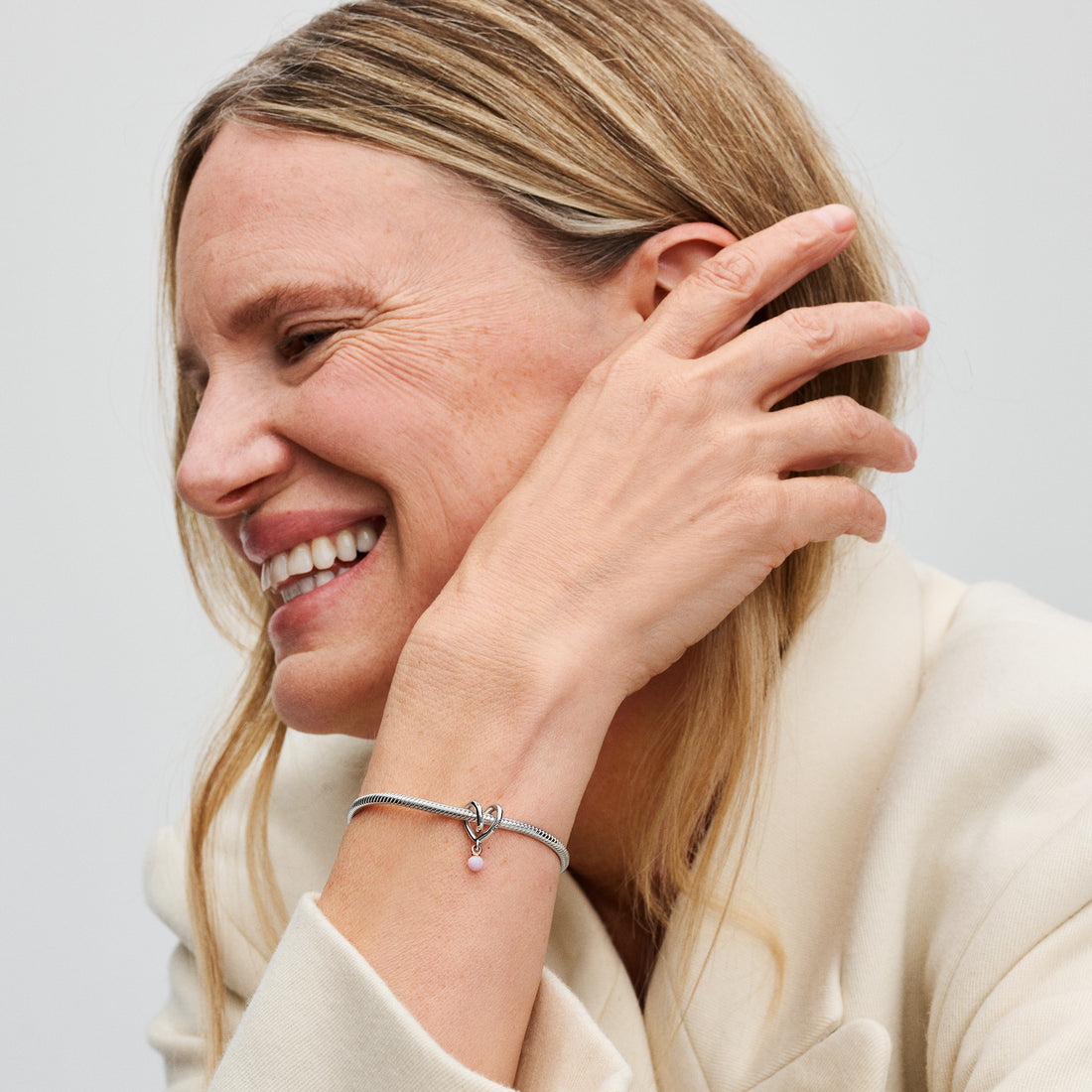 Wrapped Heart Sterling Silver And 14K Rose-Gold Plated Charm With Pink Lab-Created Opal