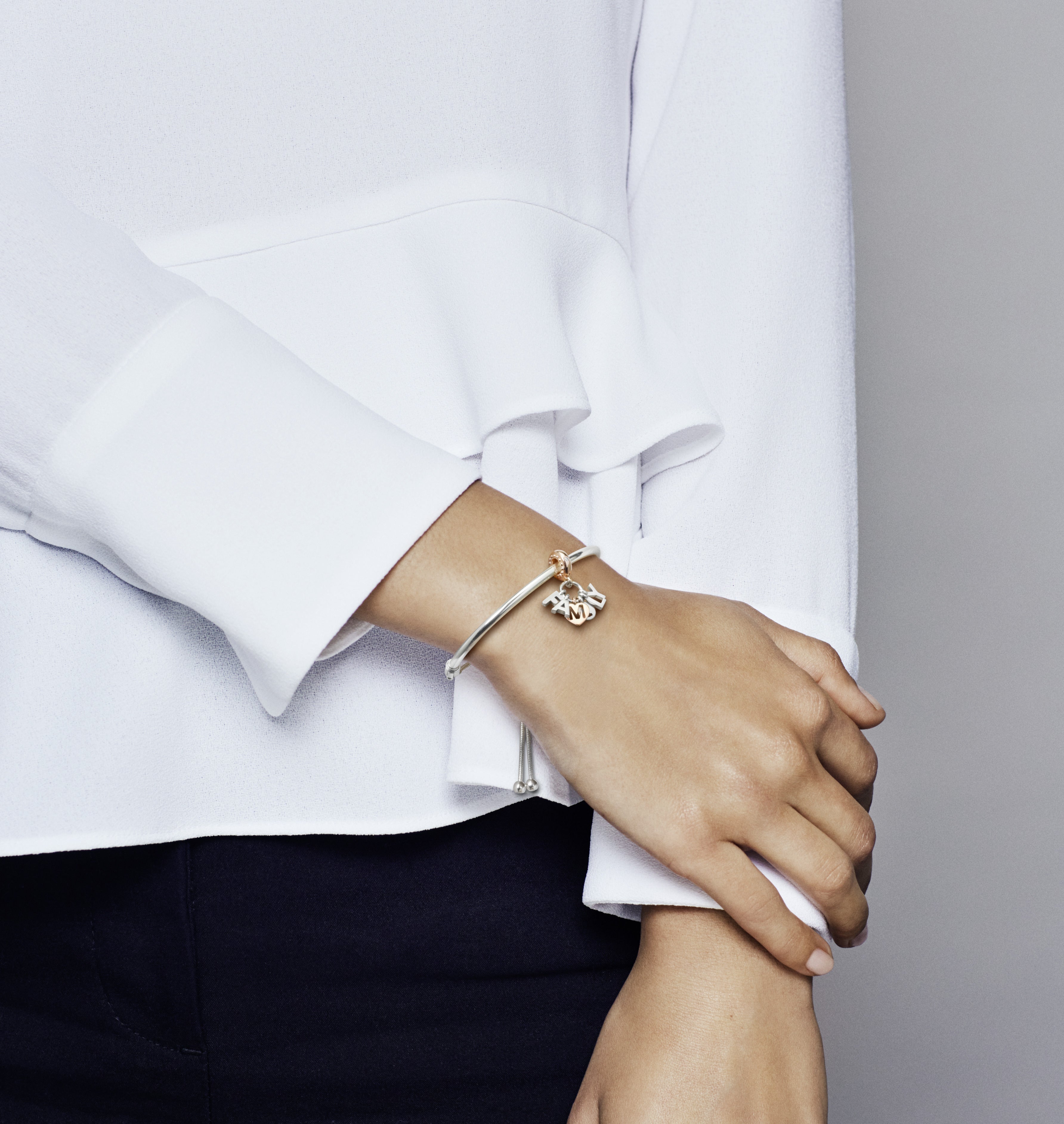 Family 14K Rose Gold-Plated And Silver Dangle With Clear Cubic Zirconia