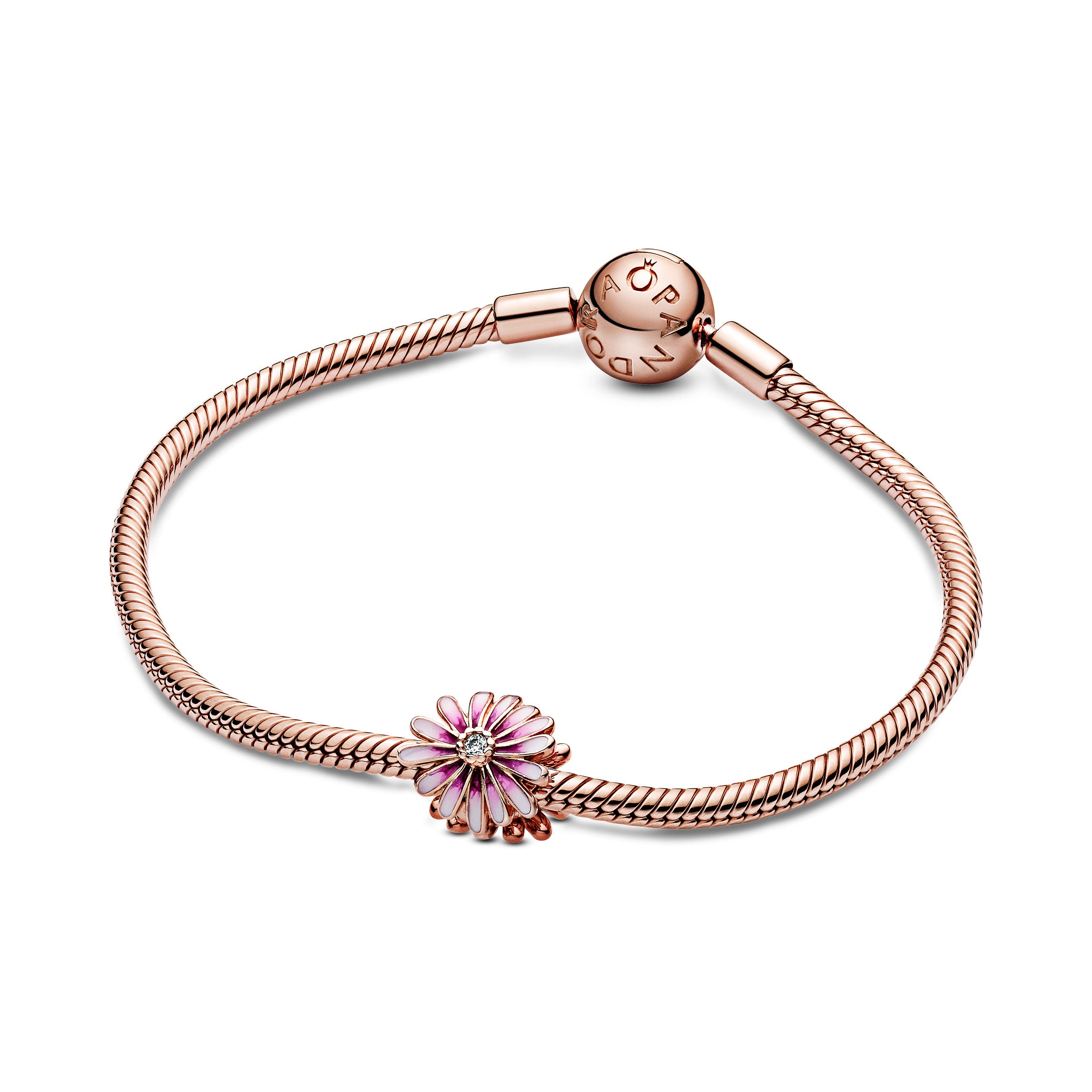 Daisy 14K Rose Gold-Plated Charm With Clear Cubic Zirconia And Shaded Pink Enamel