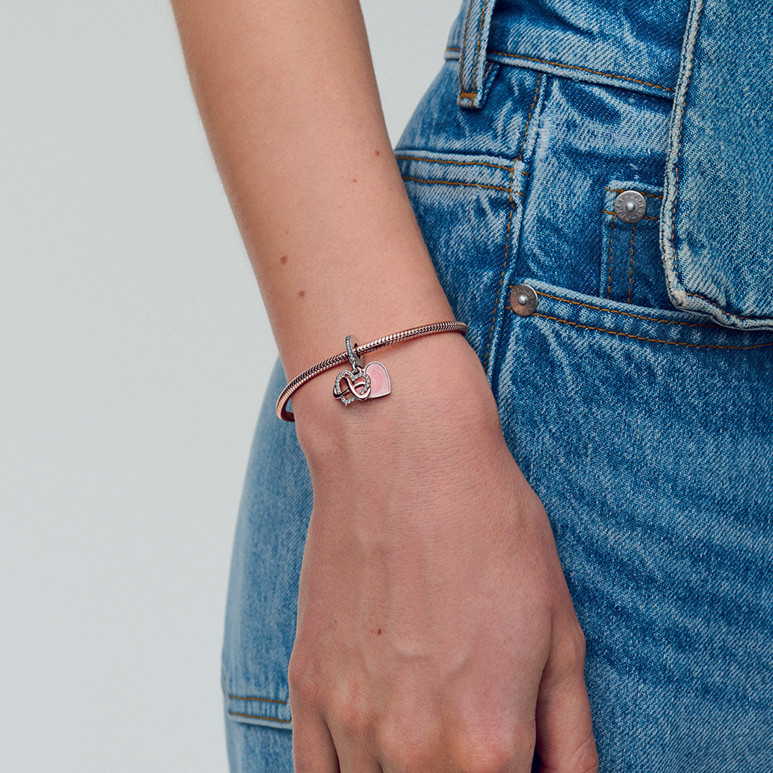 Infinity Heart 14K Rose Gold-Plated And Sterling Silver Dangle With Clear Cubic Zirconia And Pink Enamel