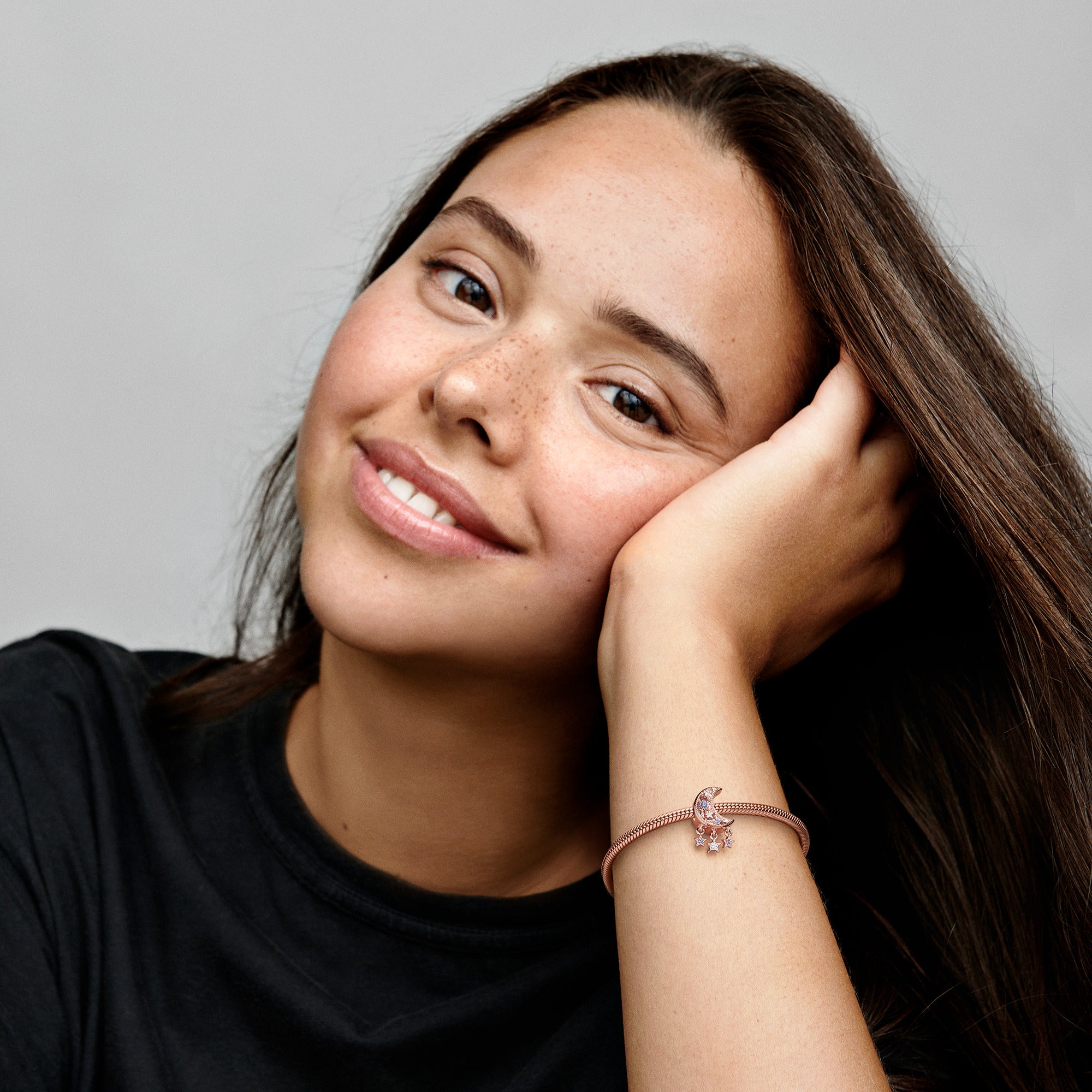 Moon 14K Rose Gold-Plated Charm With Stellar Blue Crystal And Clear Cubic Zirconia