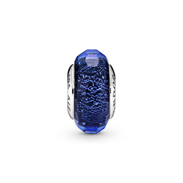 Abstract Silver Charm With Faceted Iridescent Blue Murano Glass
