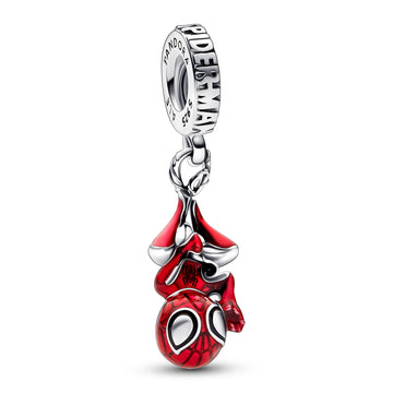 Marvel Spider-Man Sterling Silver Dangle With Black And Transparent Red Enamel