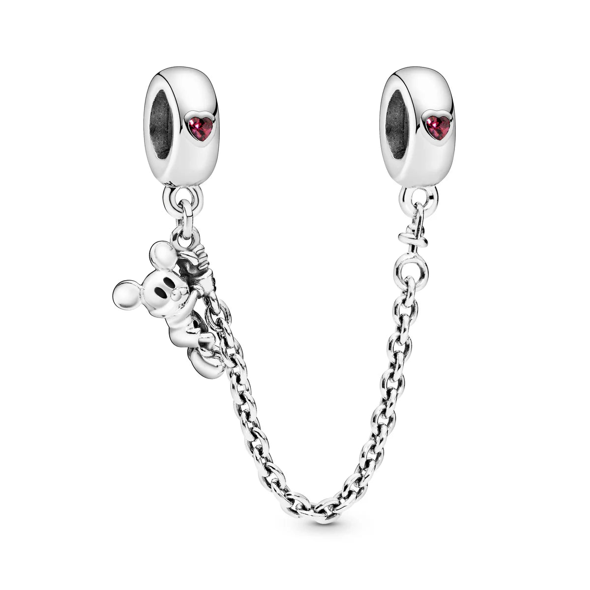 Disney Mickey Silver Safety Chain With Red Cubic Zirconia