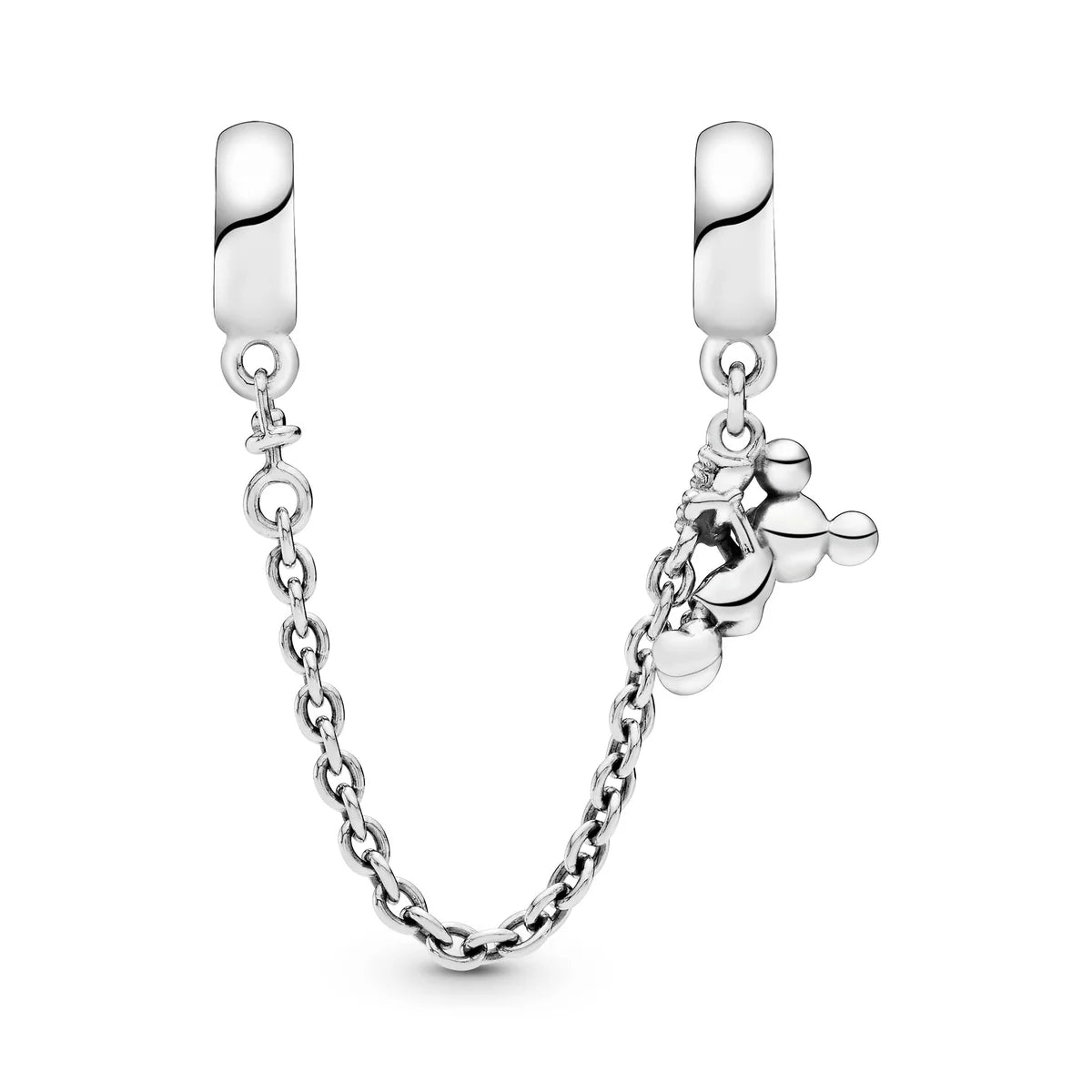 Disney Mickey Silver Safety Chain With Red Cubic Zirconia