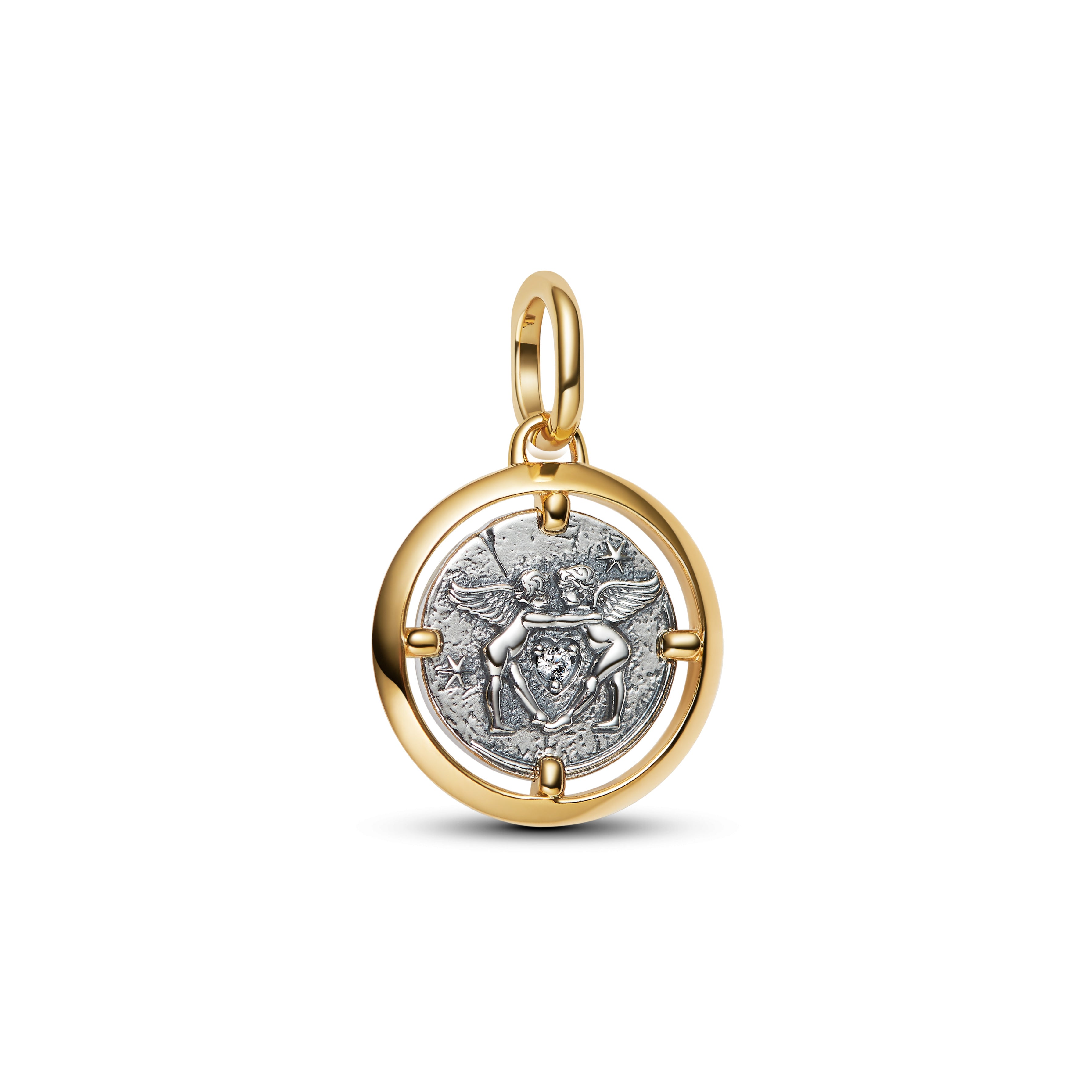 Cupids Sterling Silver And 14K Gold-Plated Medallion With Clear Cubic Zirconia