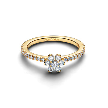 Flower 14K Gold-Plated Ring With Clear Cubic Zirconia