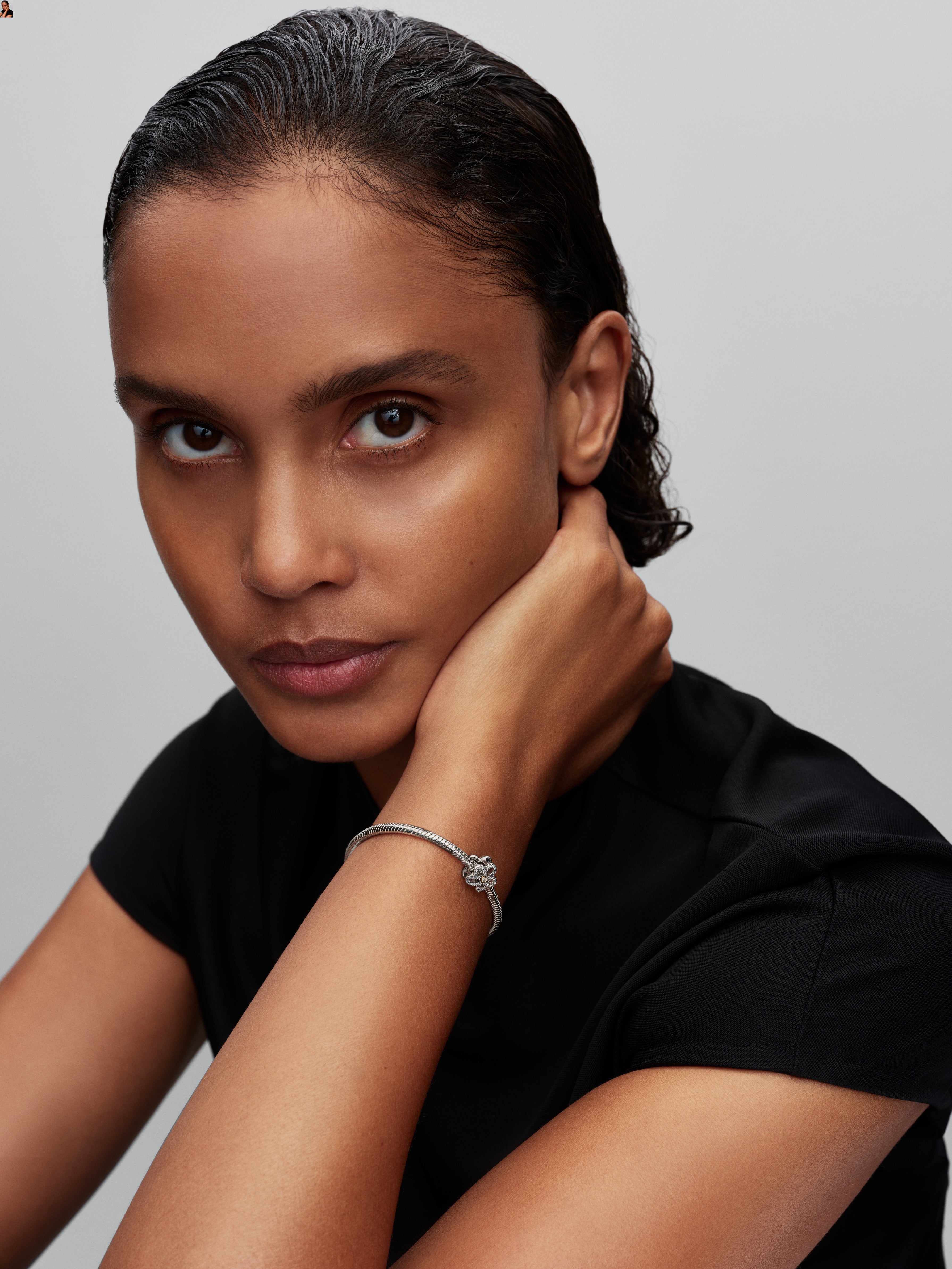 Flower Sterling Silver And 14K Gold-Plated Charm With Clear Cubic Zirconia