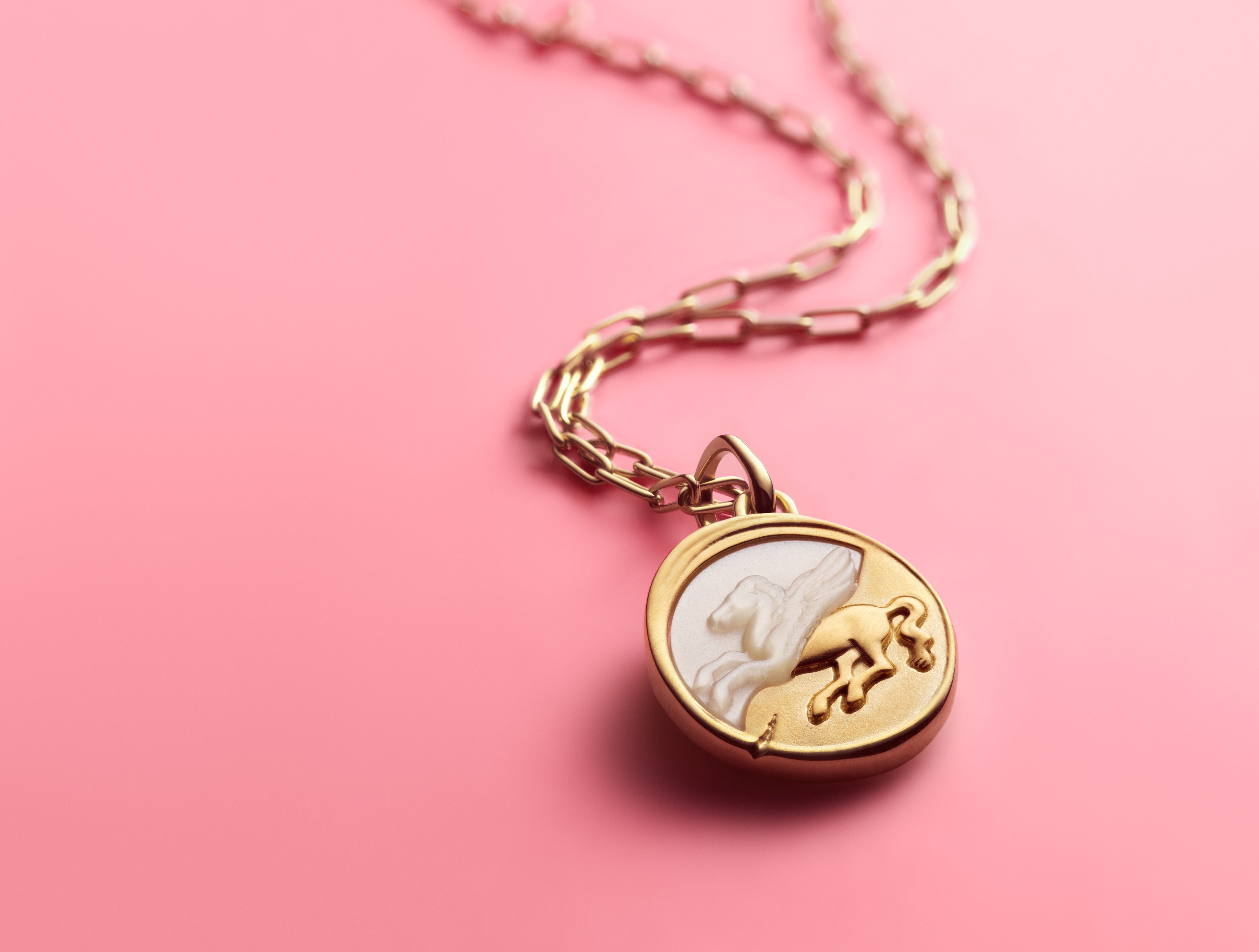 Pegasus 14K Gold-Plated Medallion With Golden White Bioresin Man-Made Mother Of Pearl