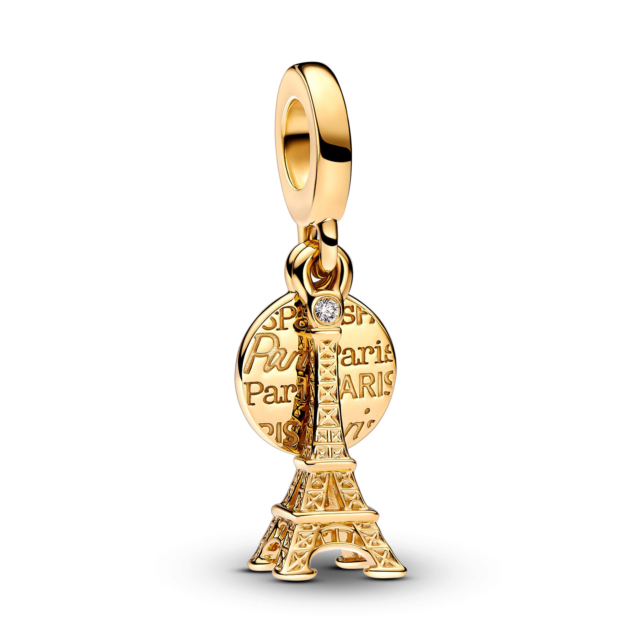 Engravable Eiffel Tower 14K Gold-Plated Dangle With 0.009 Ct Tw Ghi Vs2+ Round Brilliant Good-Very Good Lab-Grown Diamond