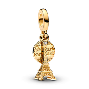 Engravable Eiffel Tower 14K Gold-Plated Dangle With 0.009 Ct Tw Ghi Vs2+ Round Brilliant Good-Very Good Lab-Grown Diamond