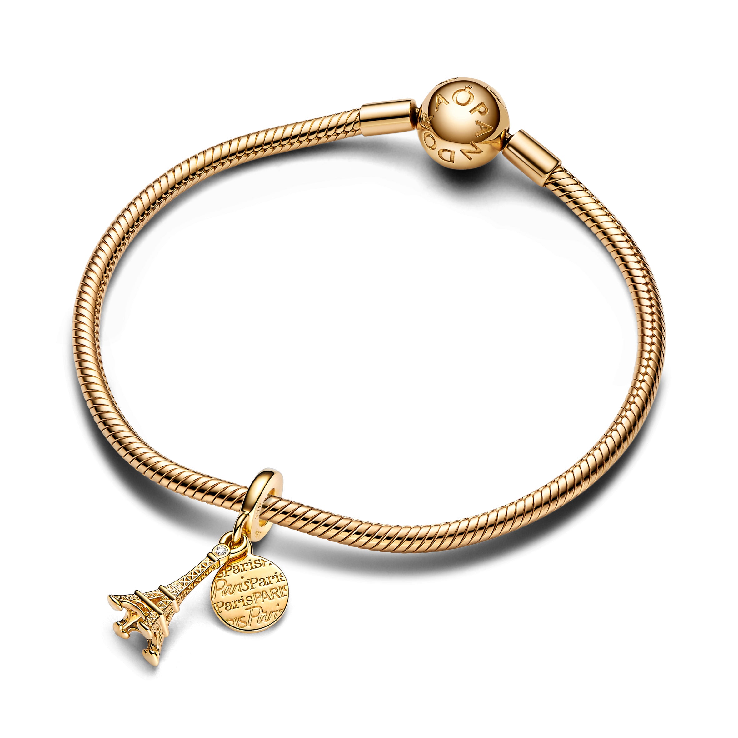 Engravable Eiffel Tower 14K Gold-Plated Dangle With 0.009 Ct Tw Ghi Vs2+ Round Brilliant Good-Very Good Lab-Grown Diamond