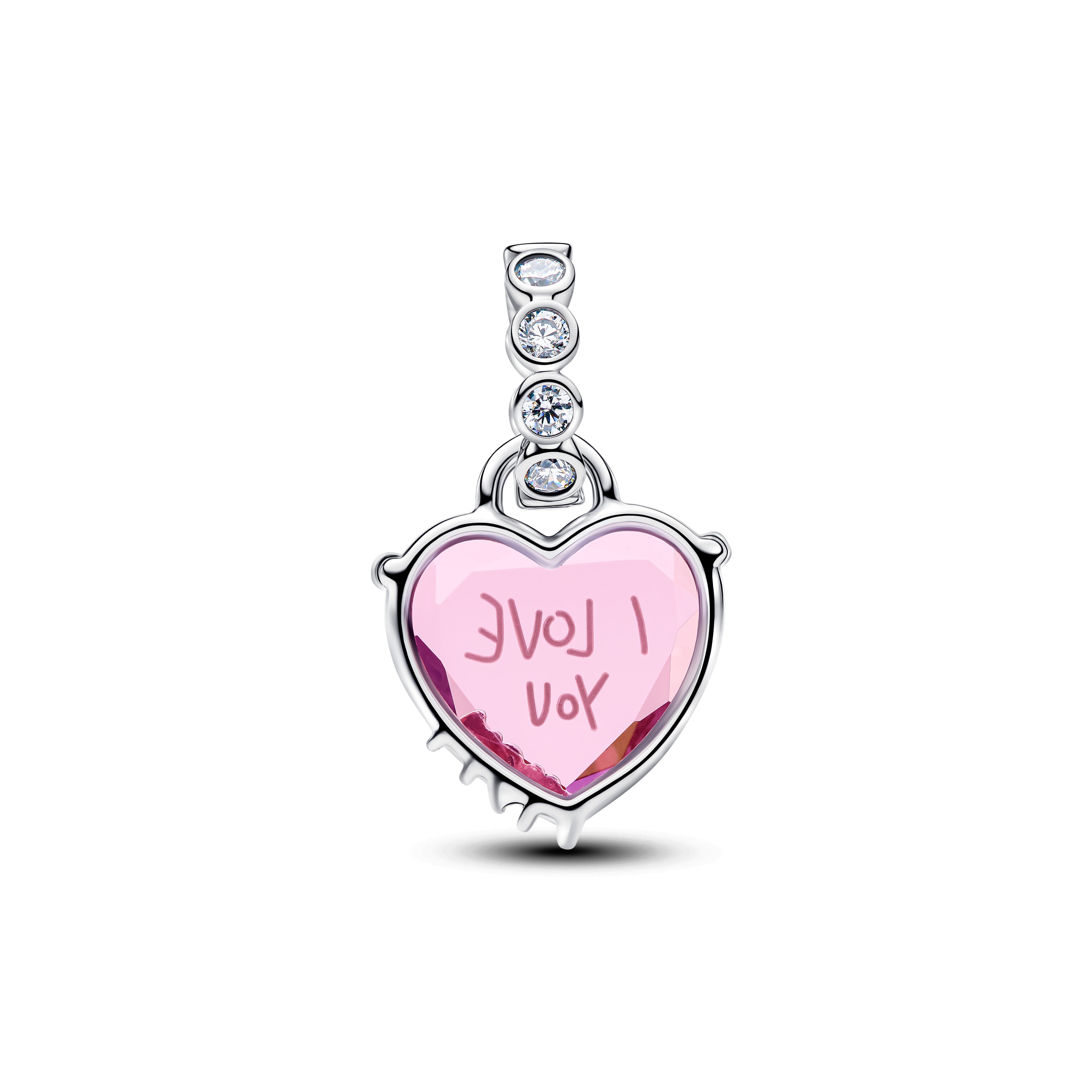 Heart Sterling Silver Dangle With Pink And Clear Cubic Zirconia