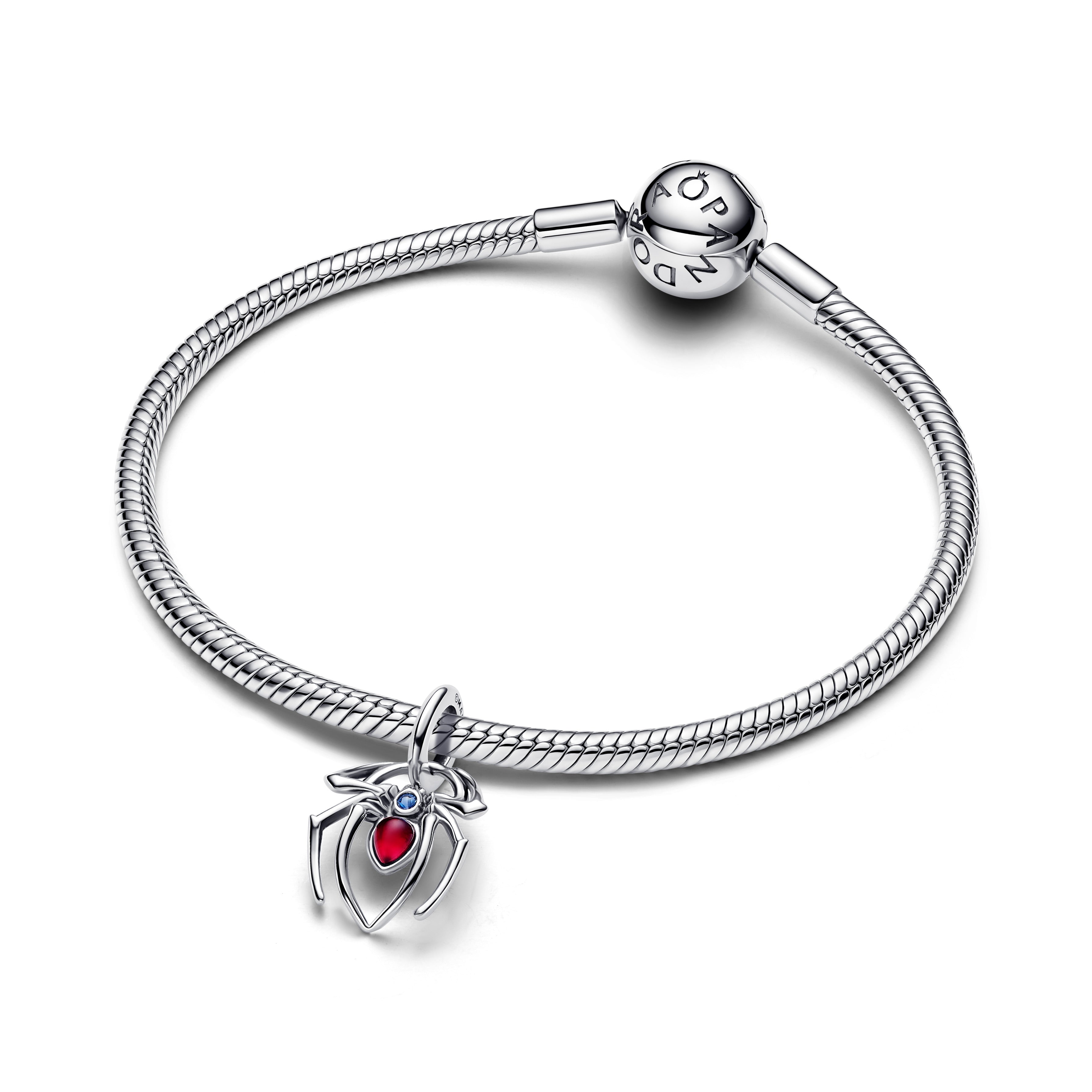 Marvel Spider Sterling Silver Dangle With Sky Blue And Fuchsia Rose Crystal