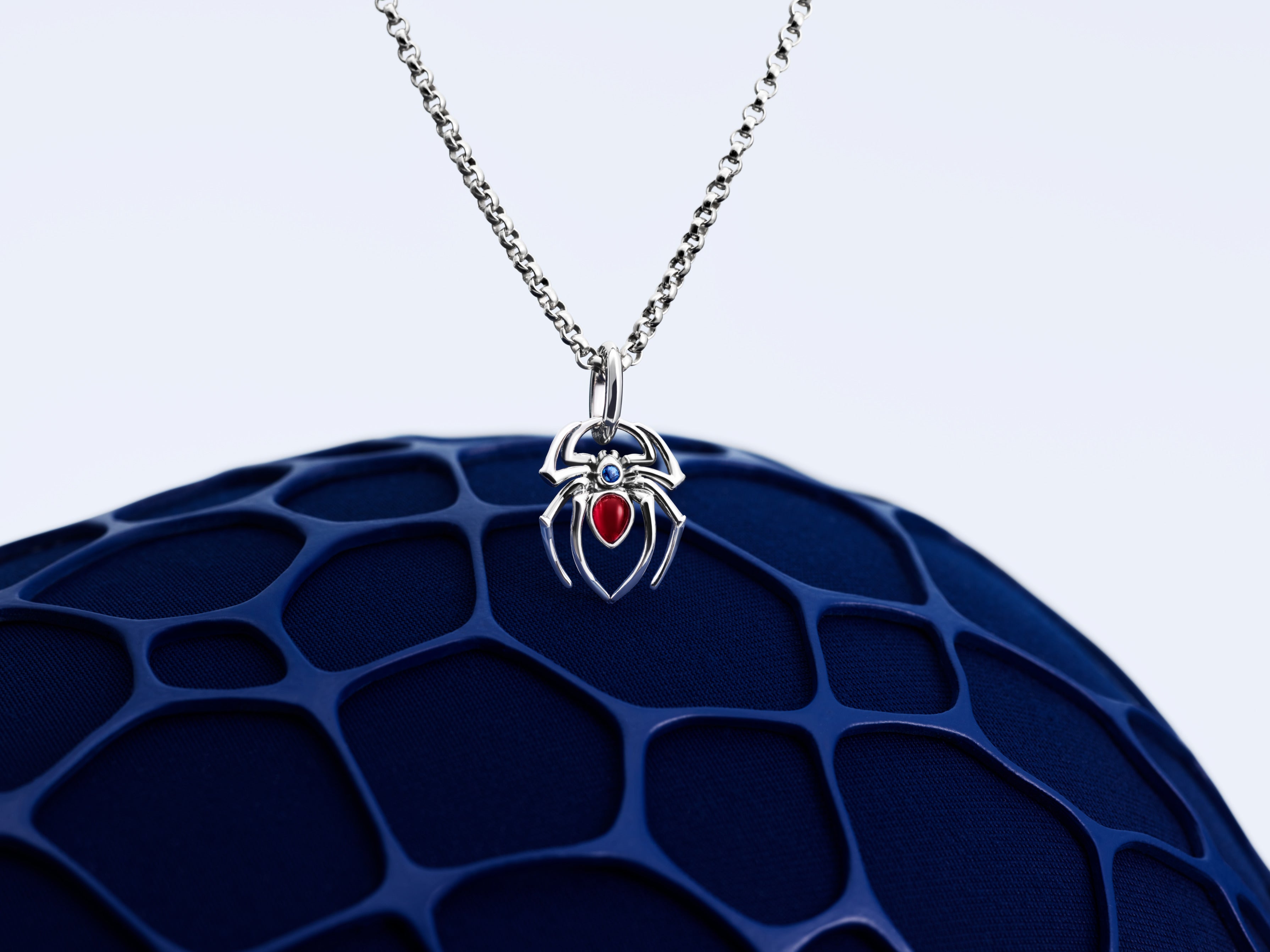 Marvel Spider Sterling Silver Dangle With Sky Blue And Fuchsia Rose Crystal