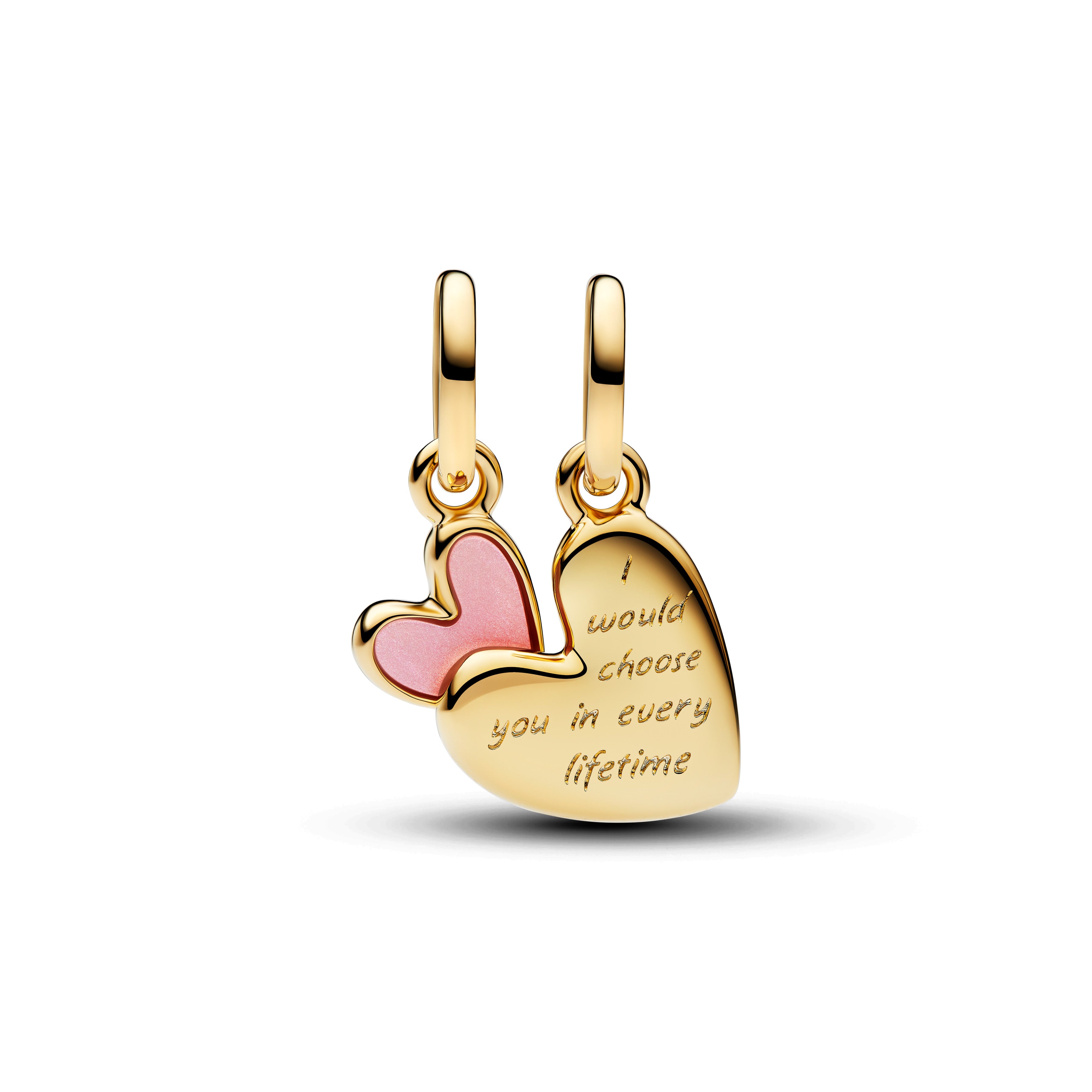 Mother And Daughter 14K Gold-Plated Splittable Dangle With Pink Bioresin Mother Of Pearl