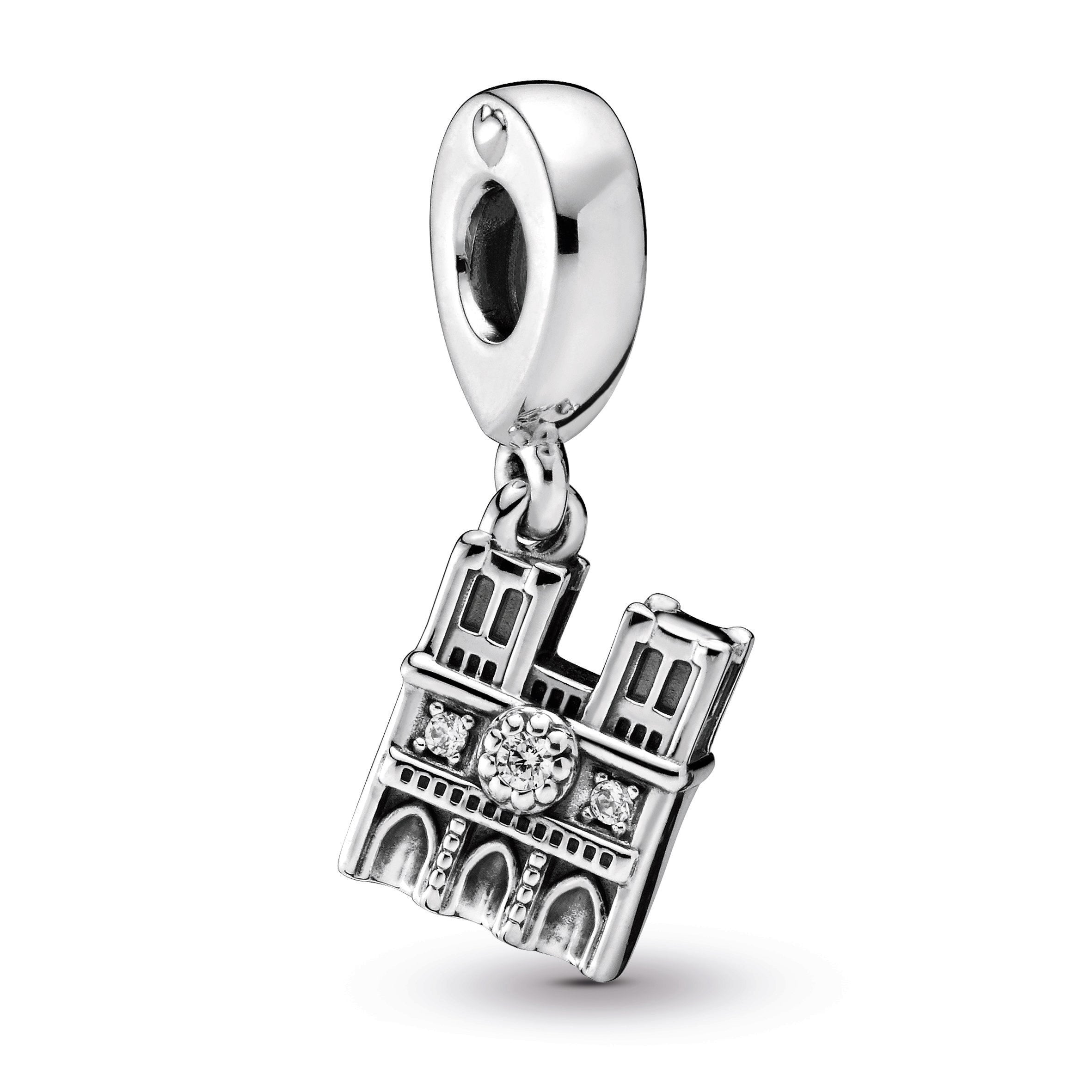 Notre Dame Sterling Silver Dangle With Clear Cubic Zirconia