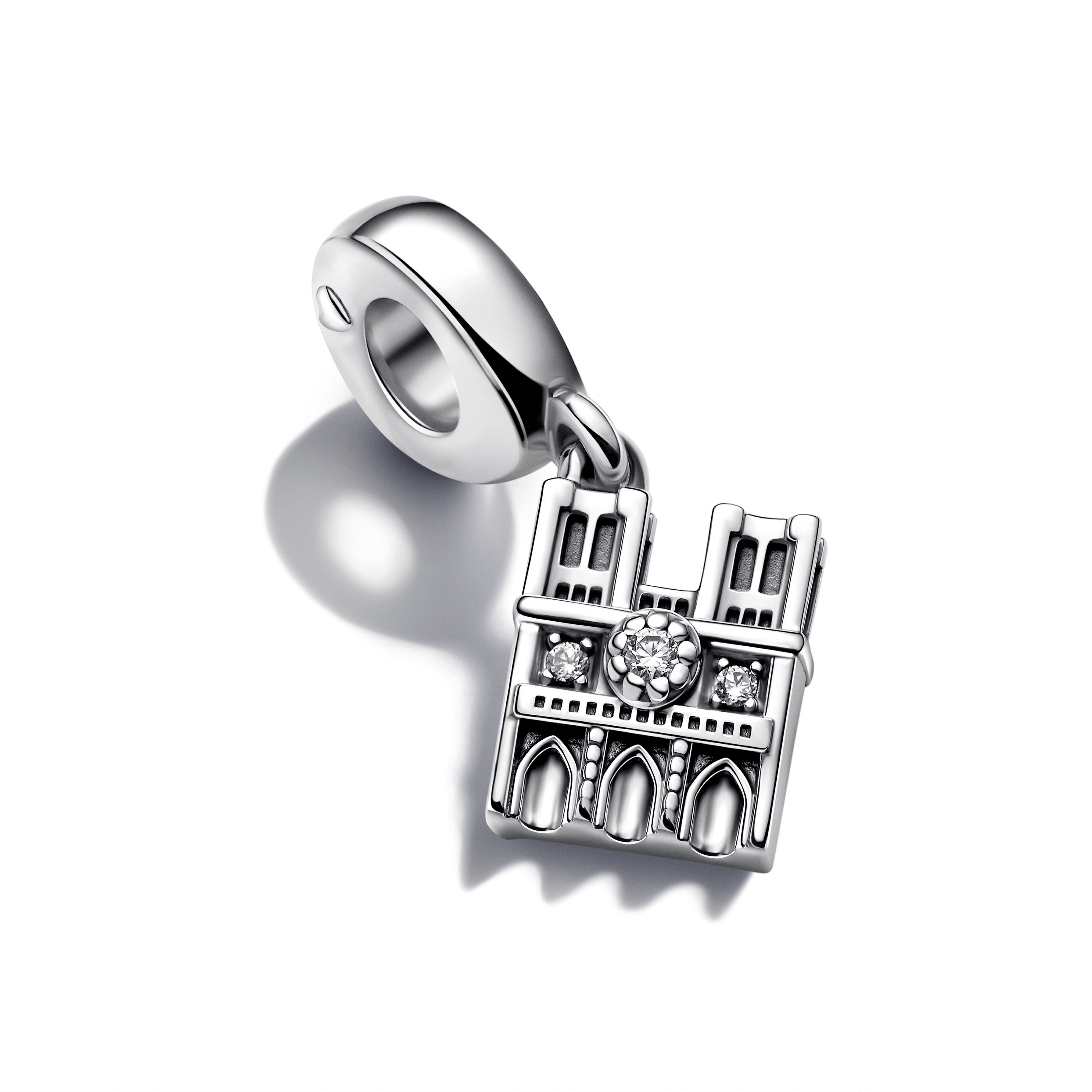 Notre Dame Sterling Silver Dangle With Clear Cubic Zirconia