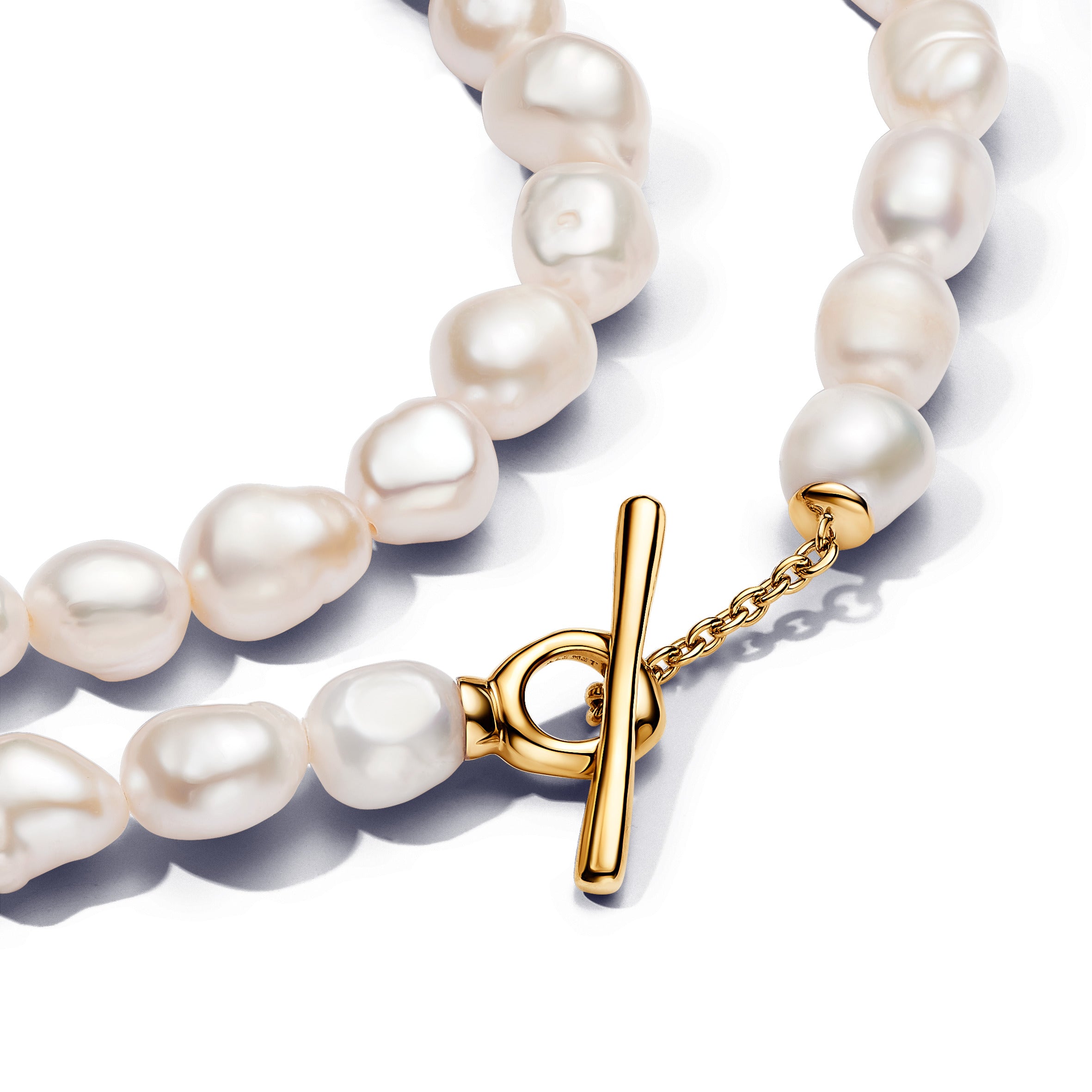 14K Gold-Plated T-Bar Collier With Baroque White Treated Freshwater Cultured Pearl