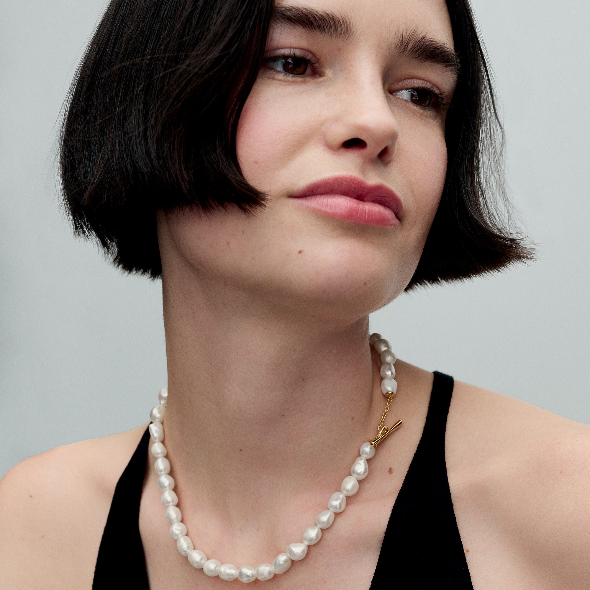 14K Gold-Plated T-Bar Collier With Baroque White Treated Freshwater Cultured Pearl