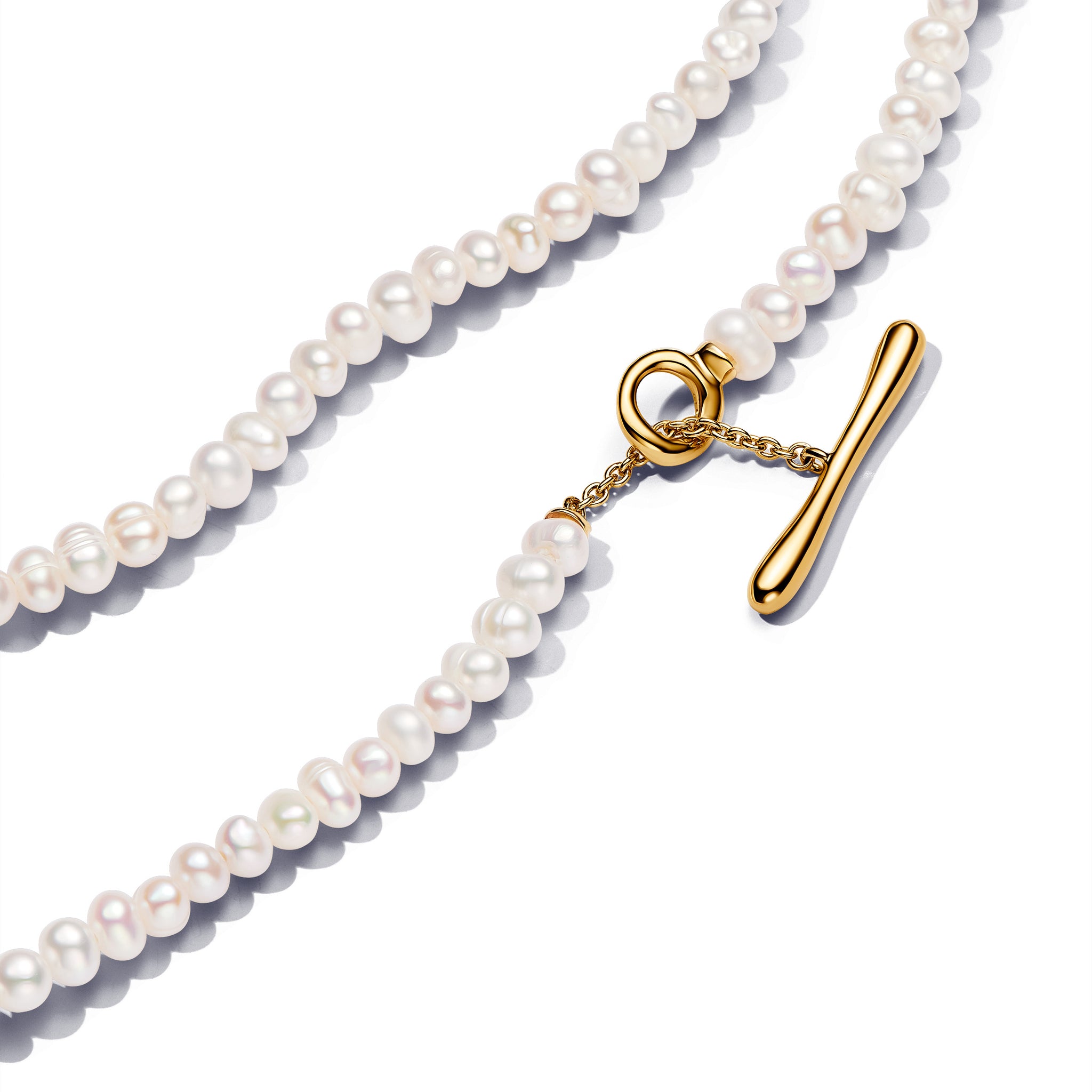14K Gold-Plated T-Bar Collier With White Treated Freshwater Cultured Pearl